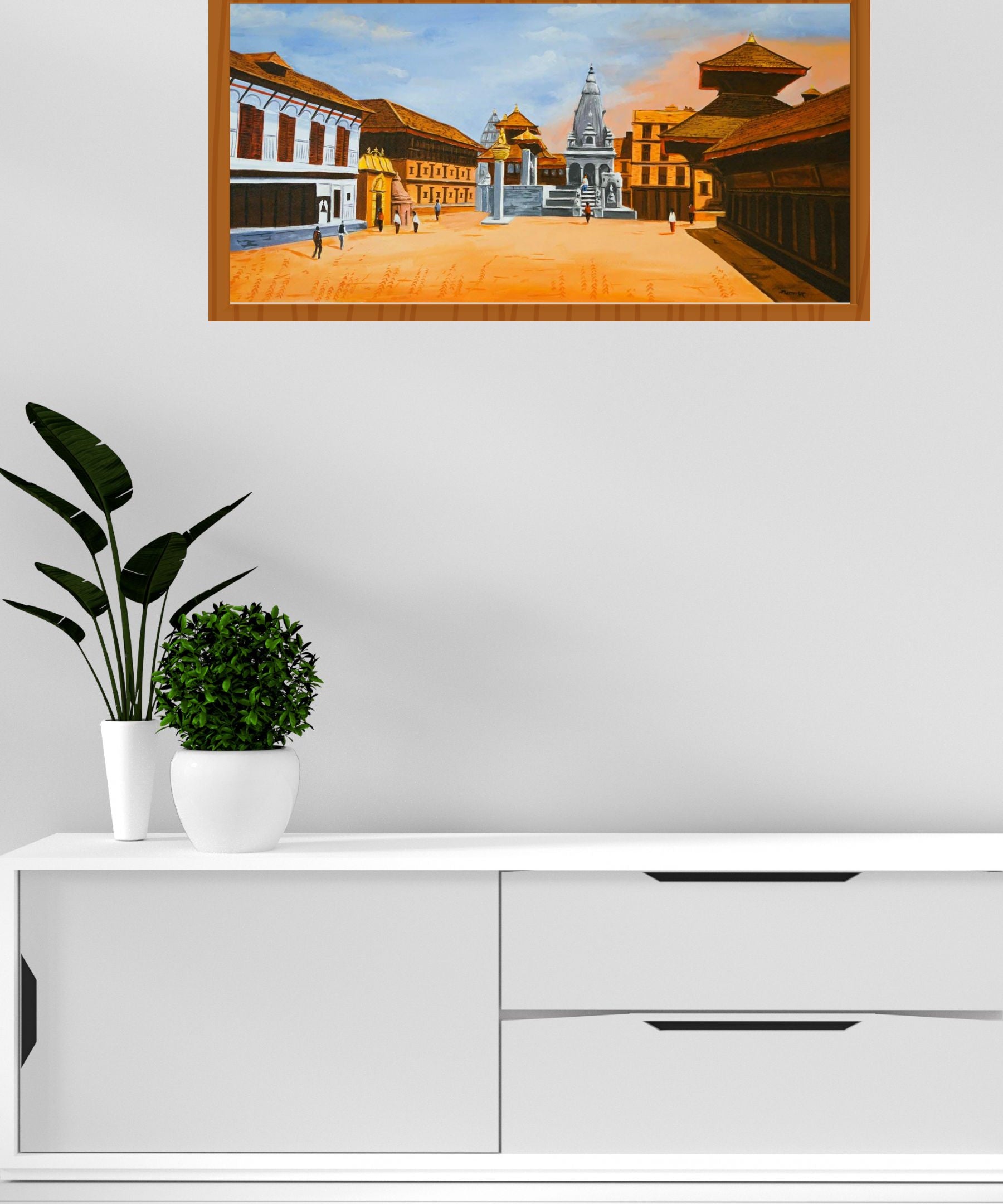 Original handmade Oil Painting of Bhaktapur Durbar Square.