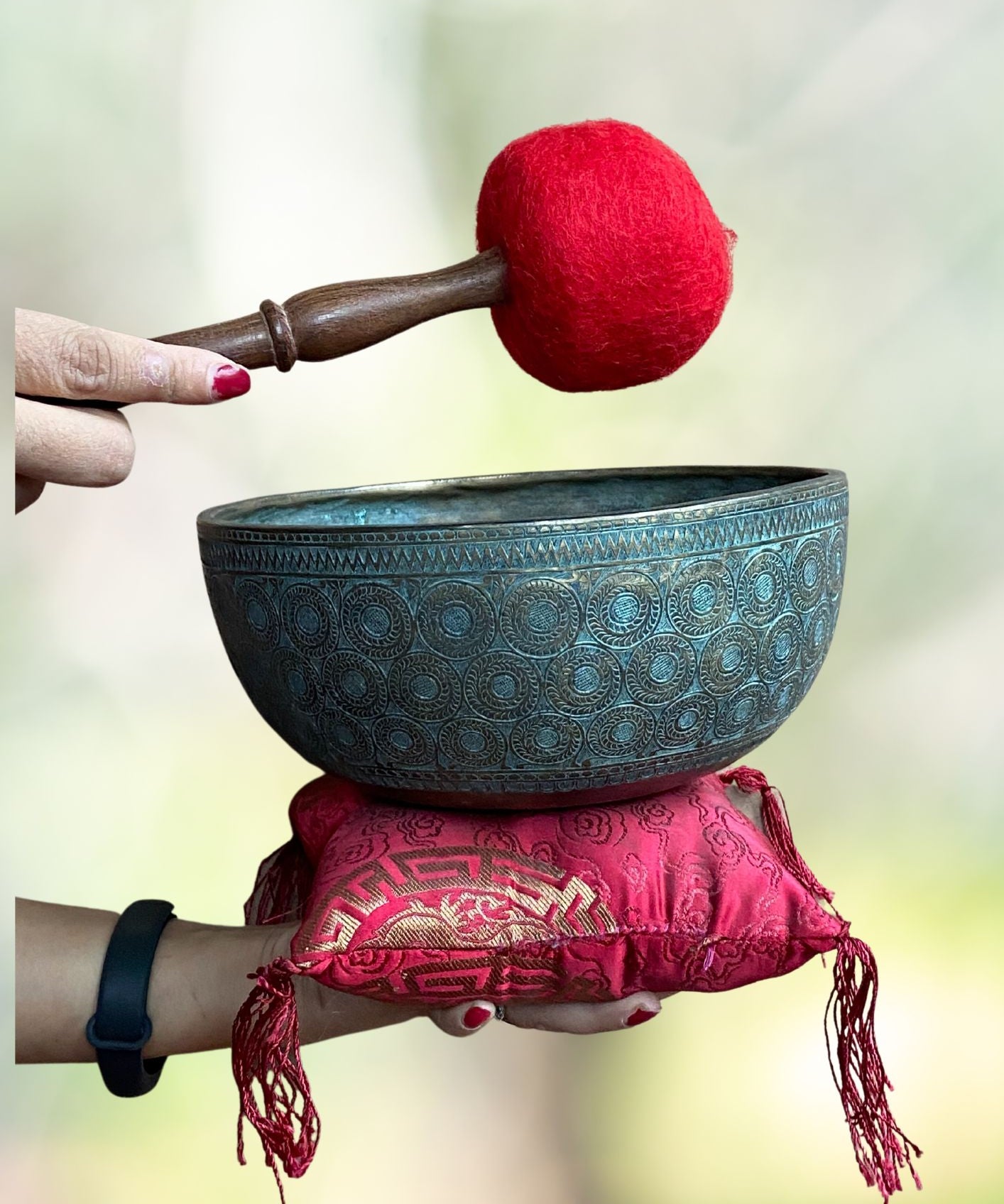 Antique Carved Tibetan Singing Bowl for meditation.