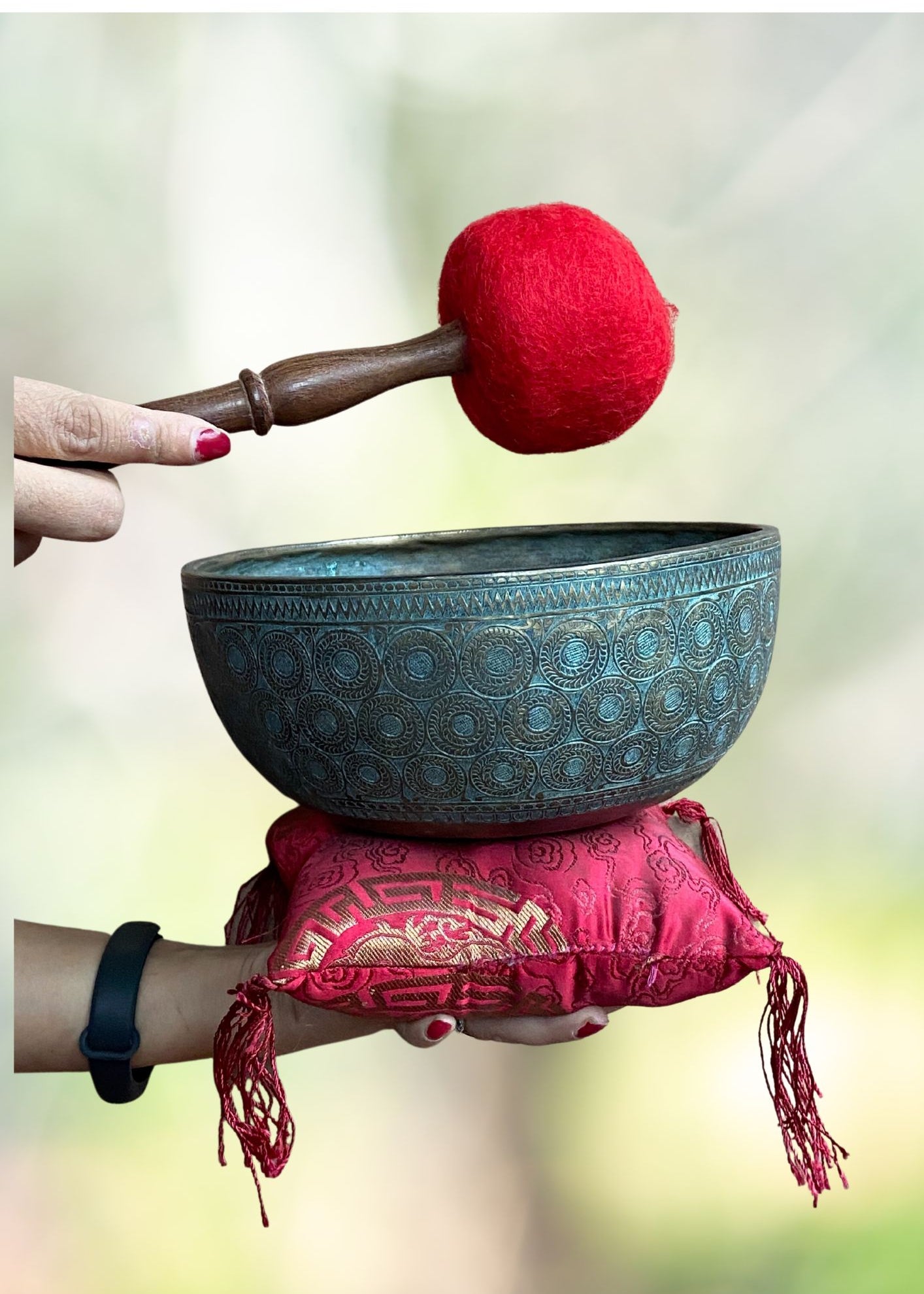 Antique Carved Tibetan Singing Bowl for meditation.