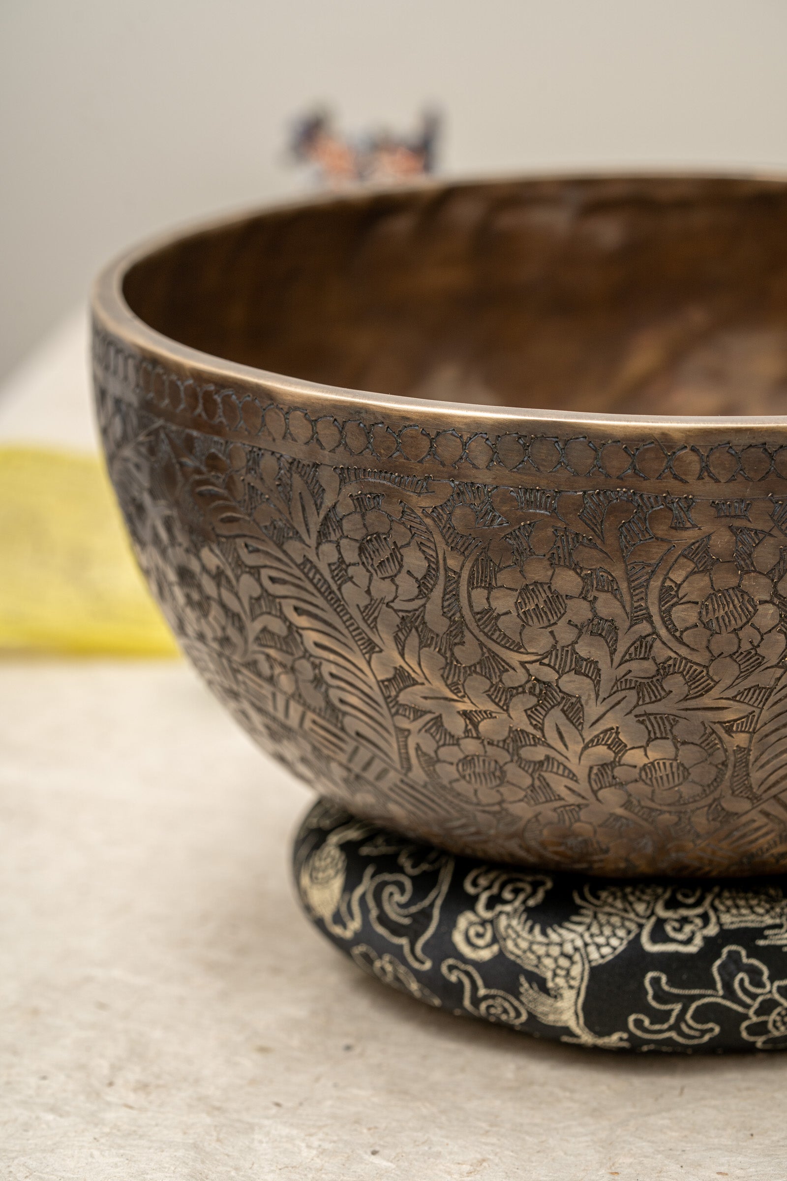Antique Floral Singing Bowl for Sound Healing.
