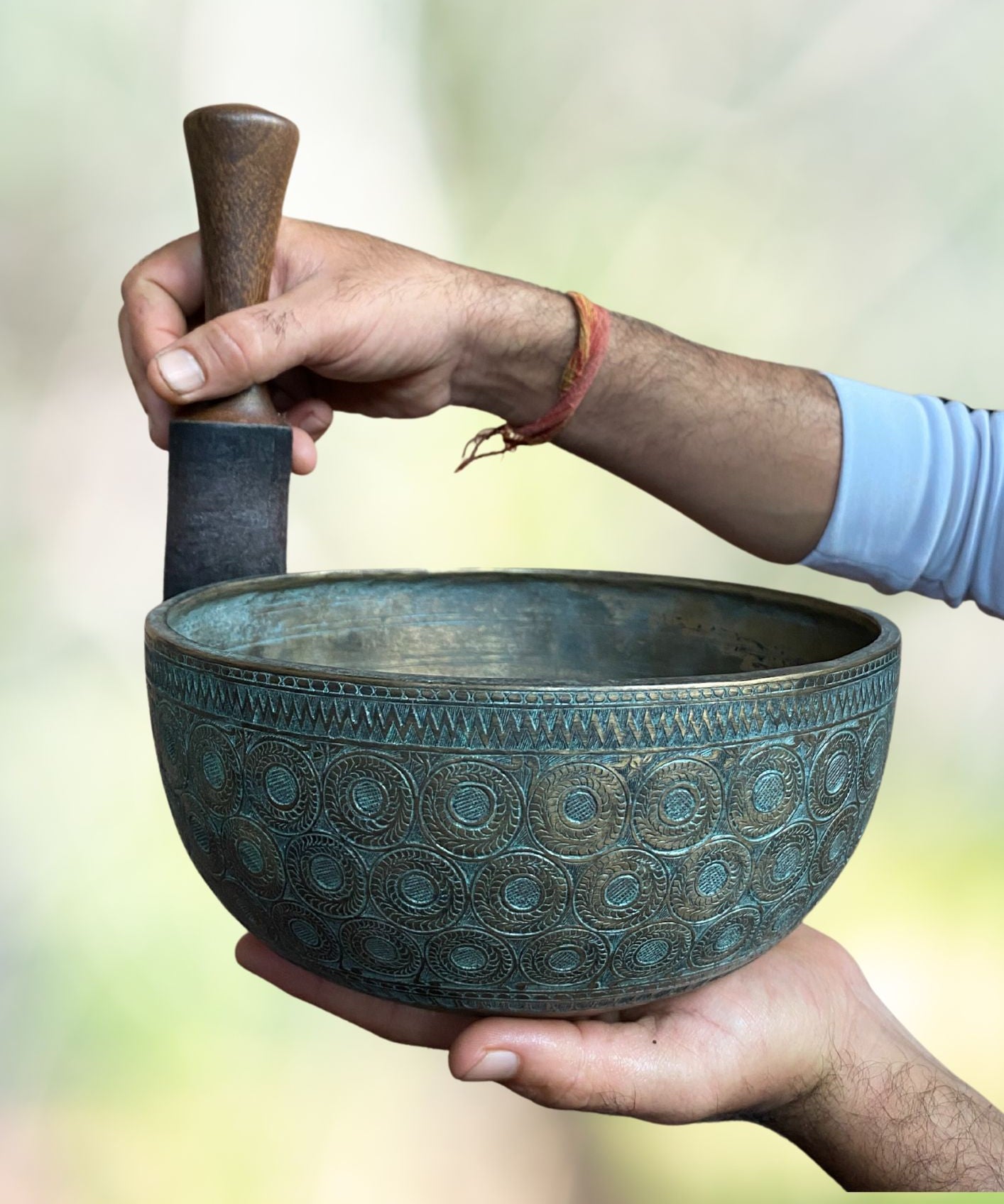 Antique Carved Tibetan Singing Bowl for meditation.