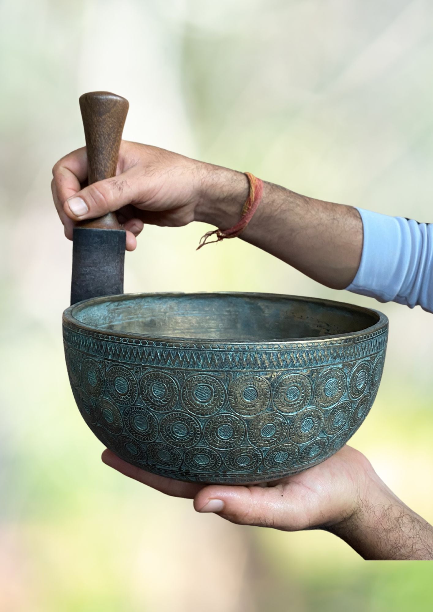 Antique Carved Tibetan Singing Bowl for meditation.