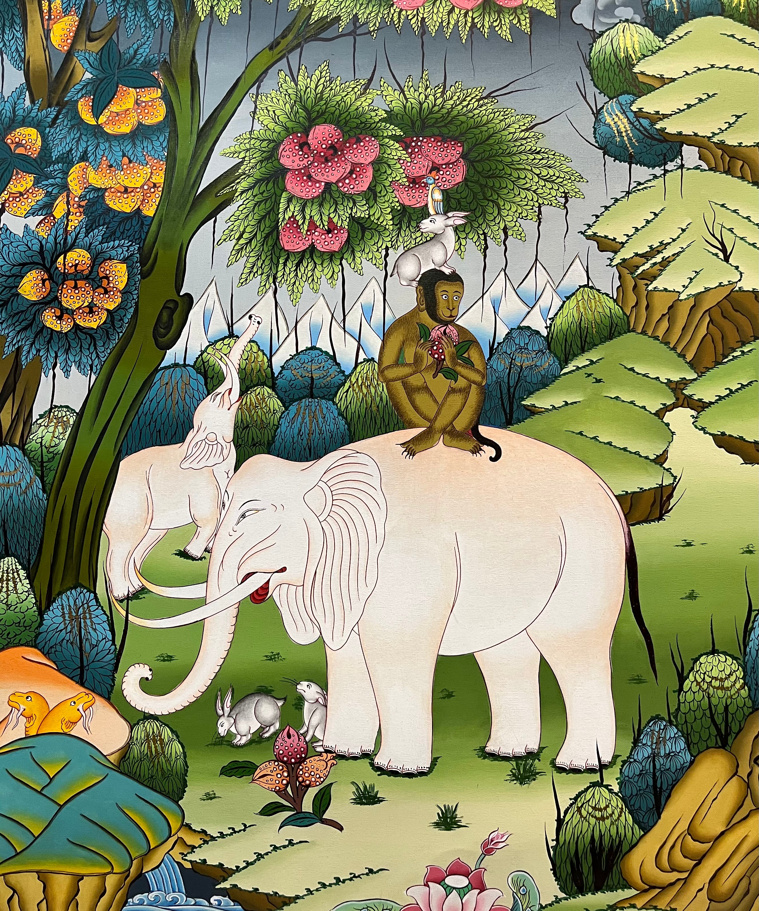 4 Harmonious Friends - Premium Thangka Painting - Himalayas Shop