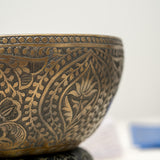 Antique Floral Carved Singing Bowl for Sound Healing.