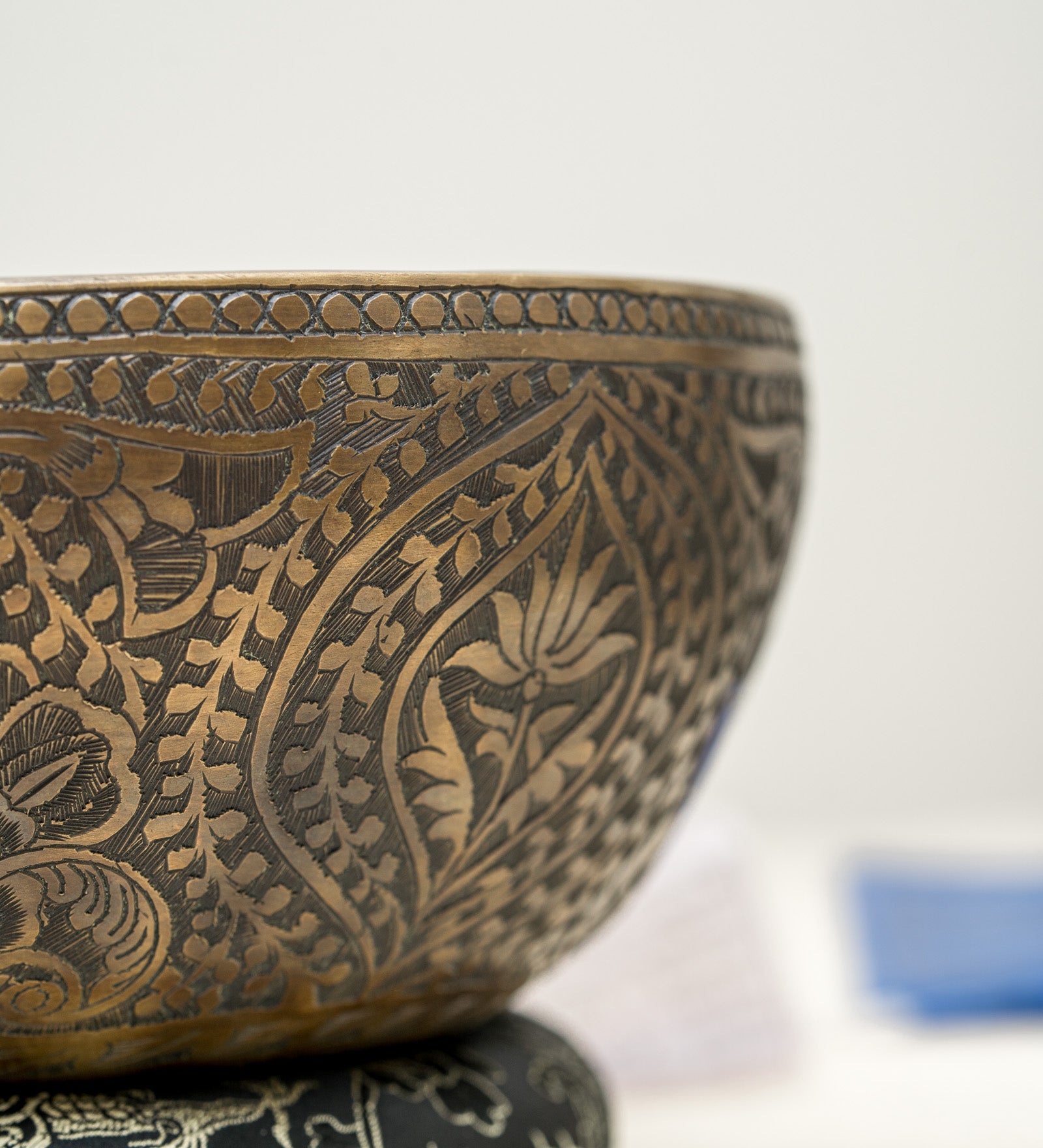 Antique Floral Carved Singing Bowl for Sound Healing.