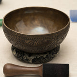 Antique Floral Carved Singing Bowl for Sound Healing.
