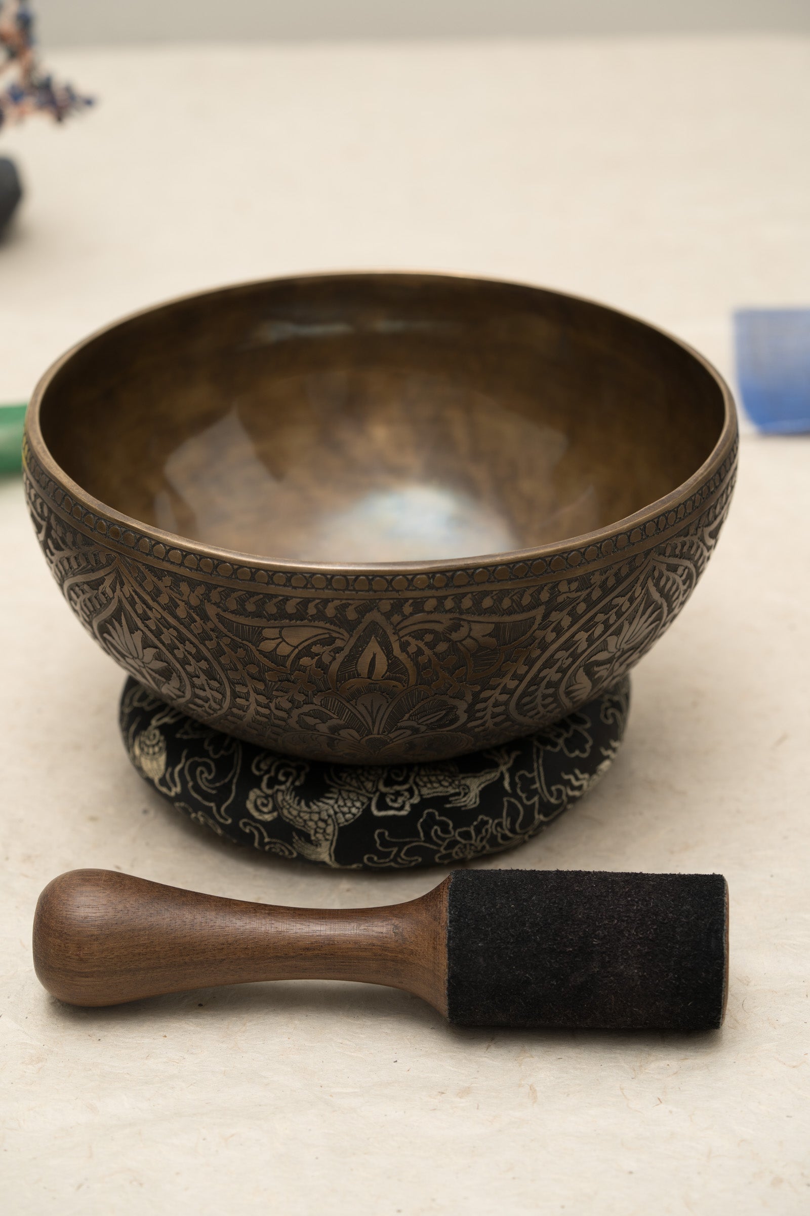Antique Floral Carved Singing Bowl for Sound Healing.