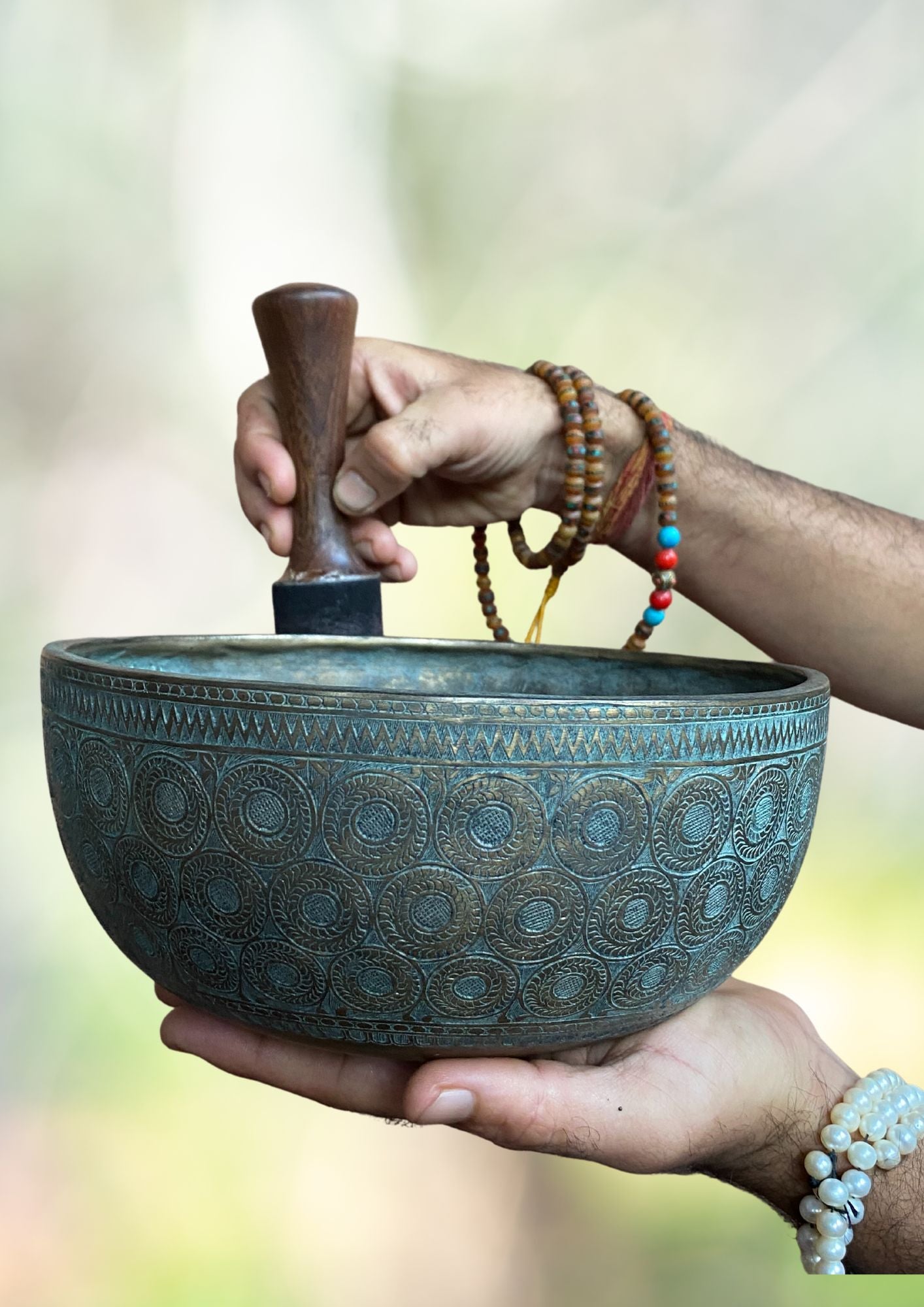 Antique Carved Tibetan Singing Bowl for meditation.