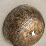 Handmade Himalayan traditional floral ornamental singing bowl carved design tuned to F3 and C5 for throat chakra sound healing