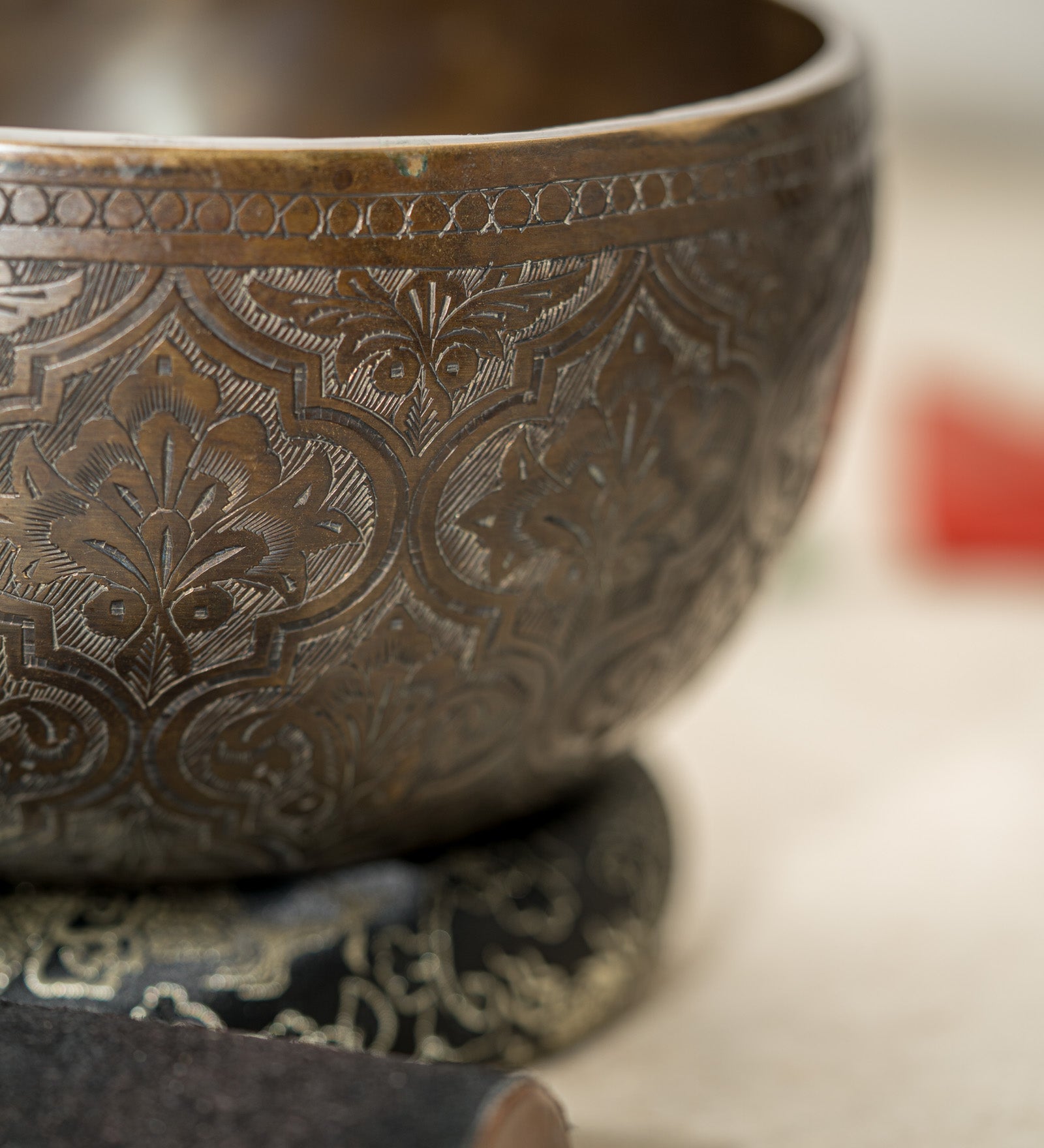  Lotus Singing Bowl - Antique Carved Bowl