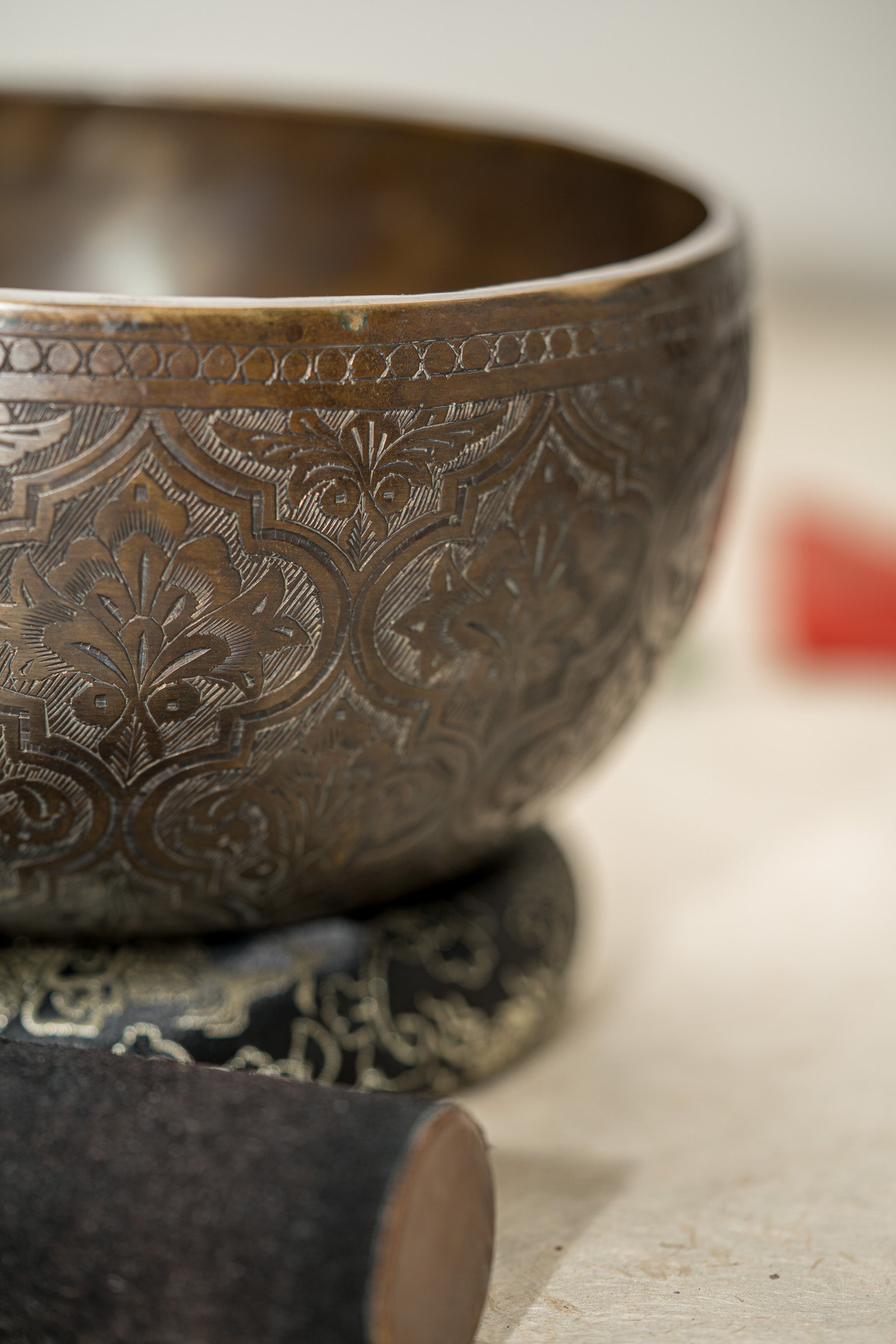  Lotus Singing Bowl - Antique Carved Bowl