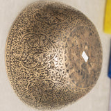 Handmade Himalayan Kashmiri-style singing bowl engraved design tuned to D3 and D2 for Sacral Chakra meditation and sound healing