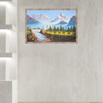 Oil Painting of Mount Everest with Beautiful Landscape of Yak grazing - Handpainted Art