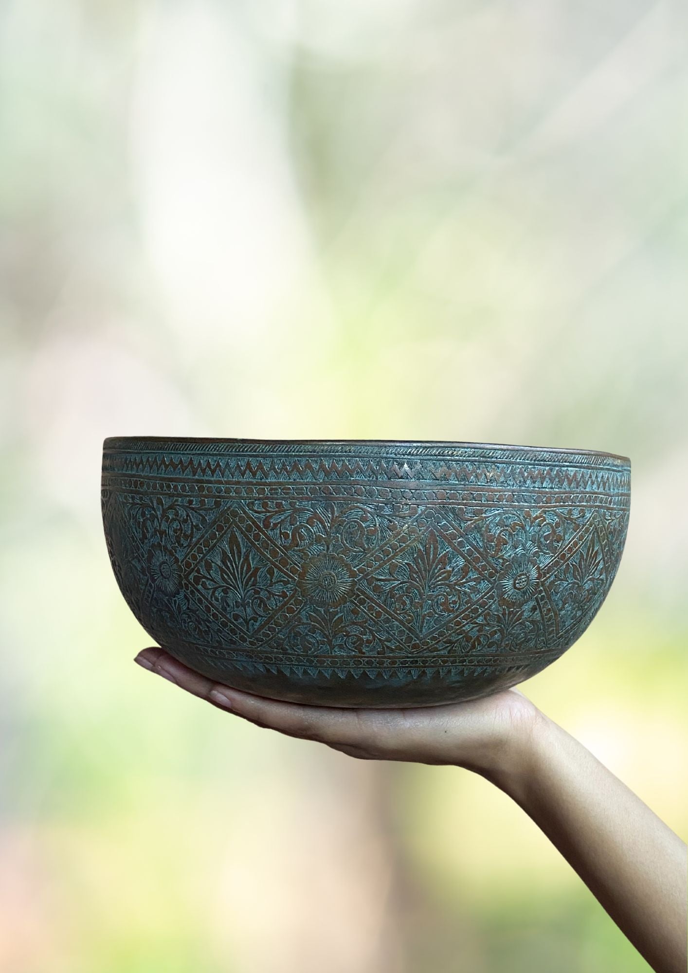 Jambati Bowl - Antique Bowl with deep carving work for sound healing