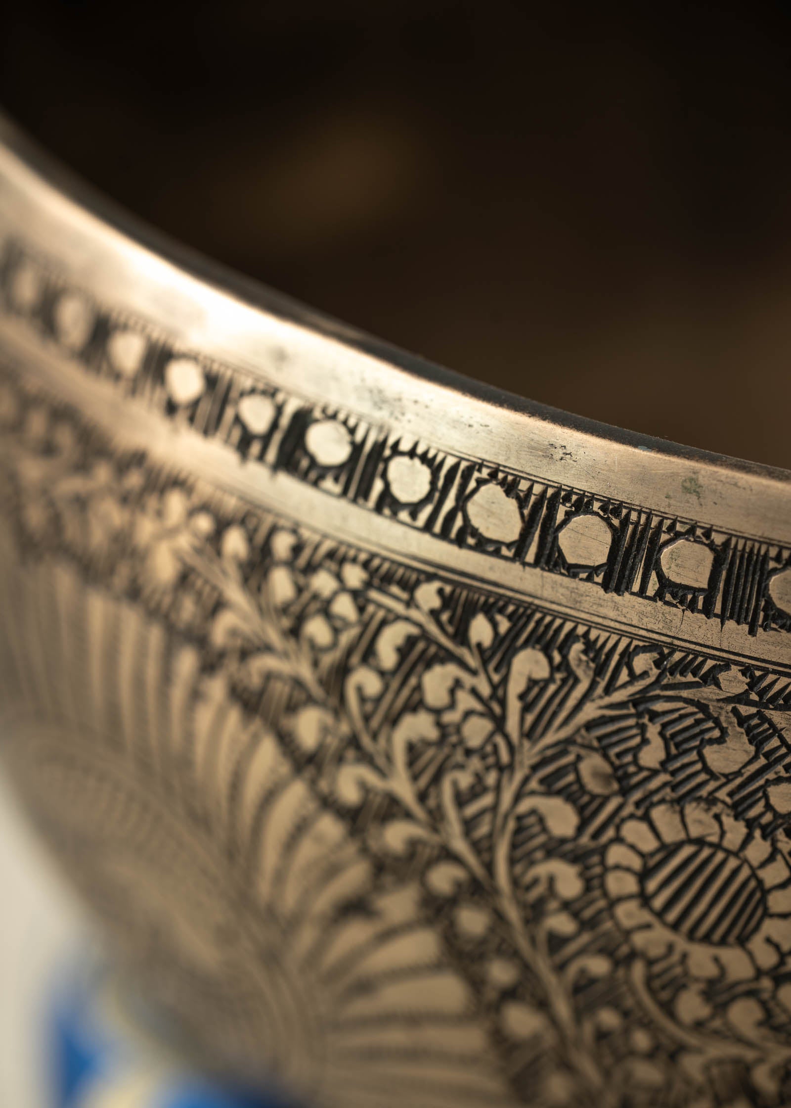 Handmade Himalayan peacock singing bowl carved design tuned to F3 for meditation and sound healing