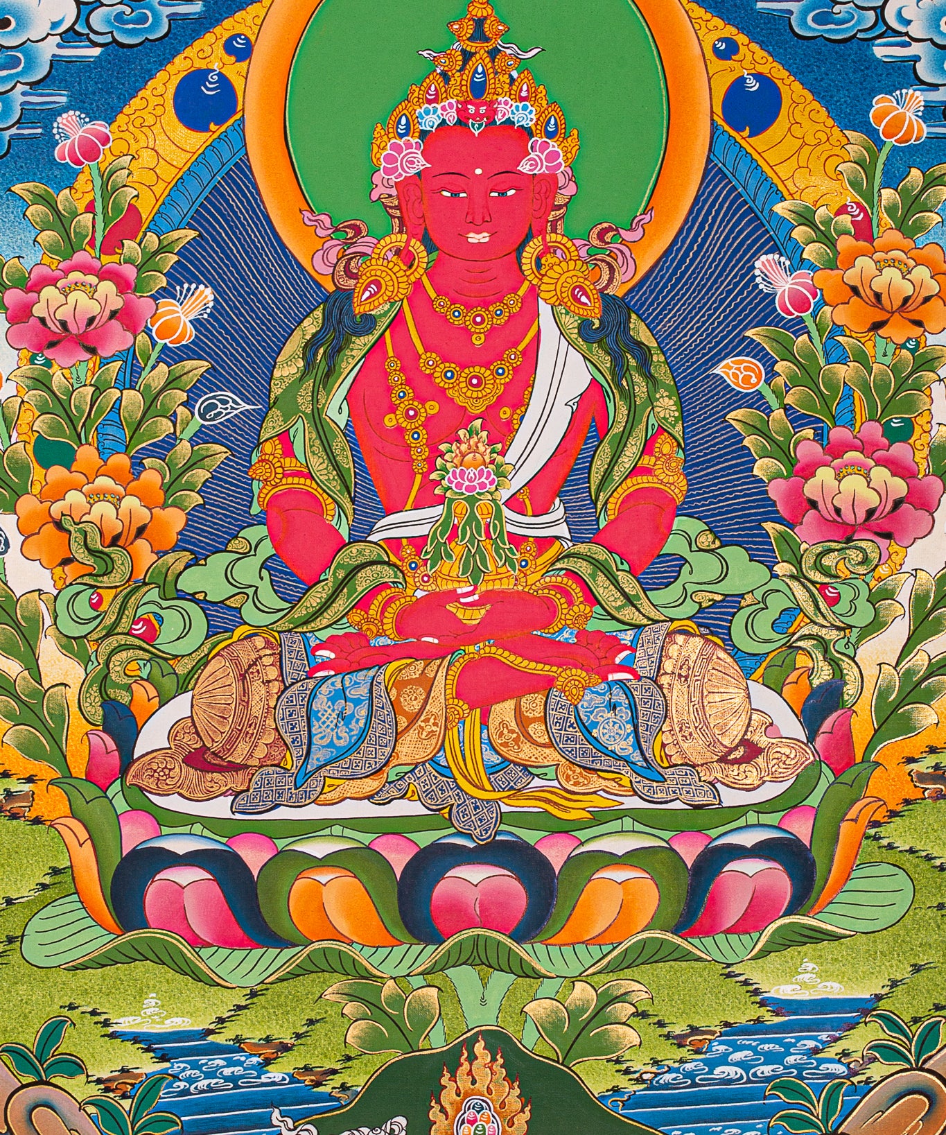     AmitabhaLA-00273_3  1365 × 1859px  Amitayus Buddha Thangka painting- Red Buddha with Crown