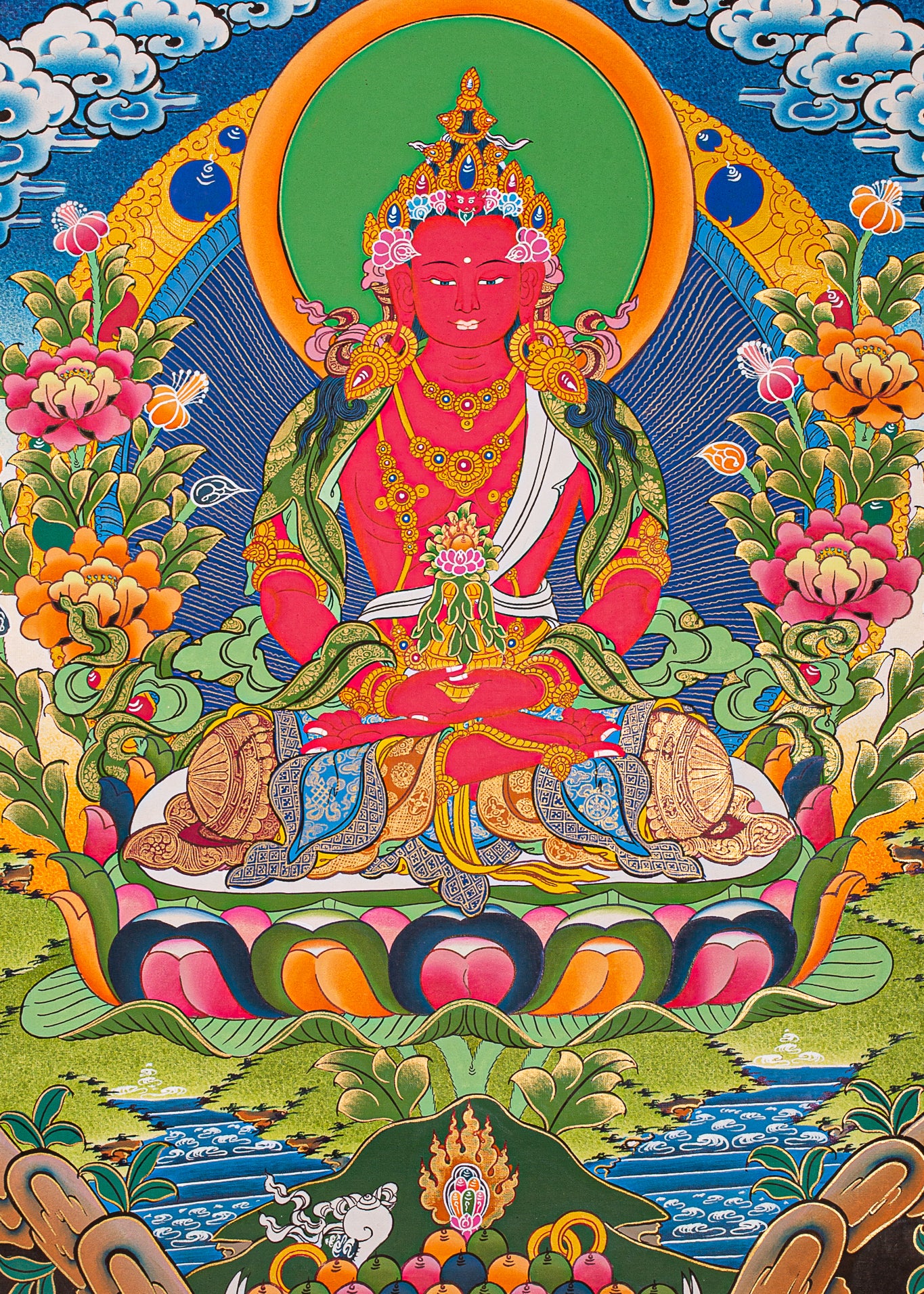     AmitabhaLA-00273_3  1365 × 1859px  Amitayus Buddha Thangka painting- Red Buddha with Crown