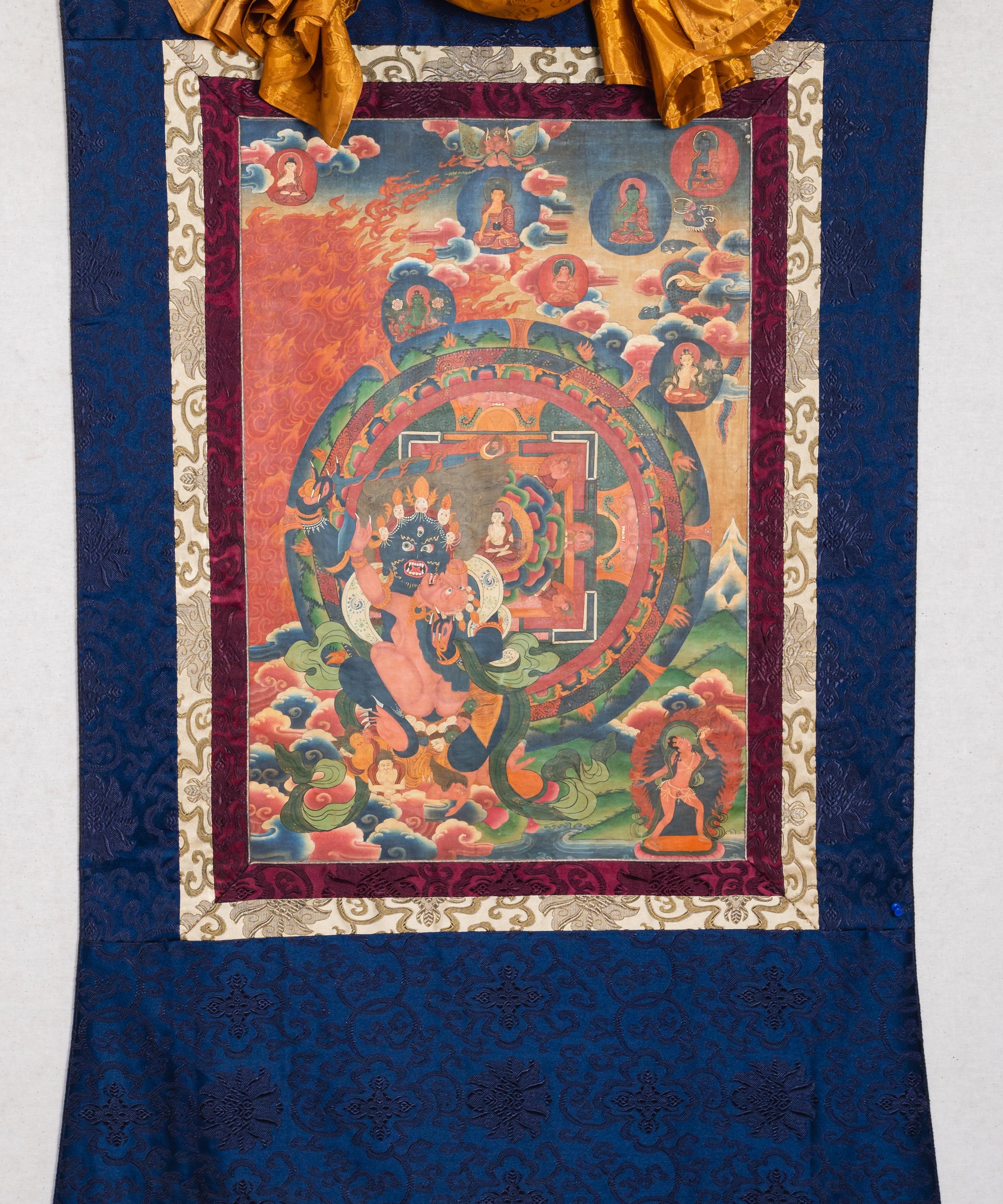 Antique Vajrakaya Brocade Thangka for spirituality.