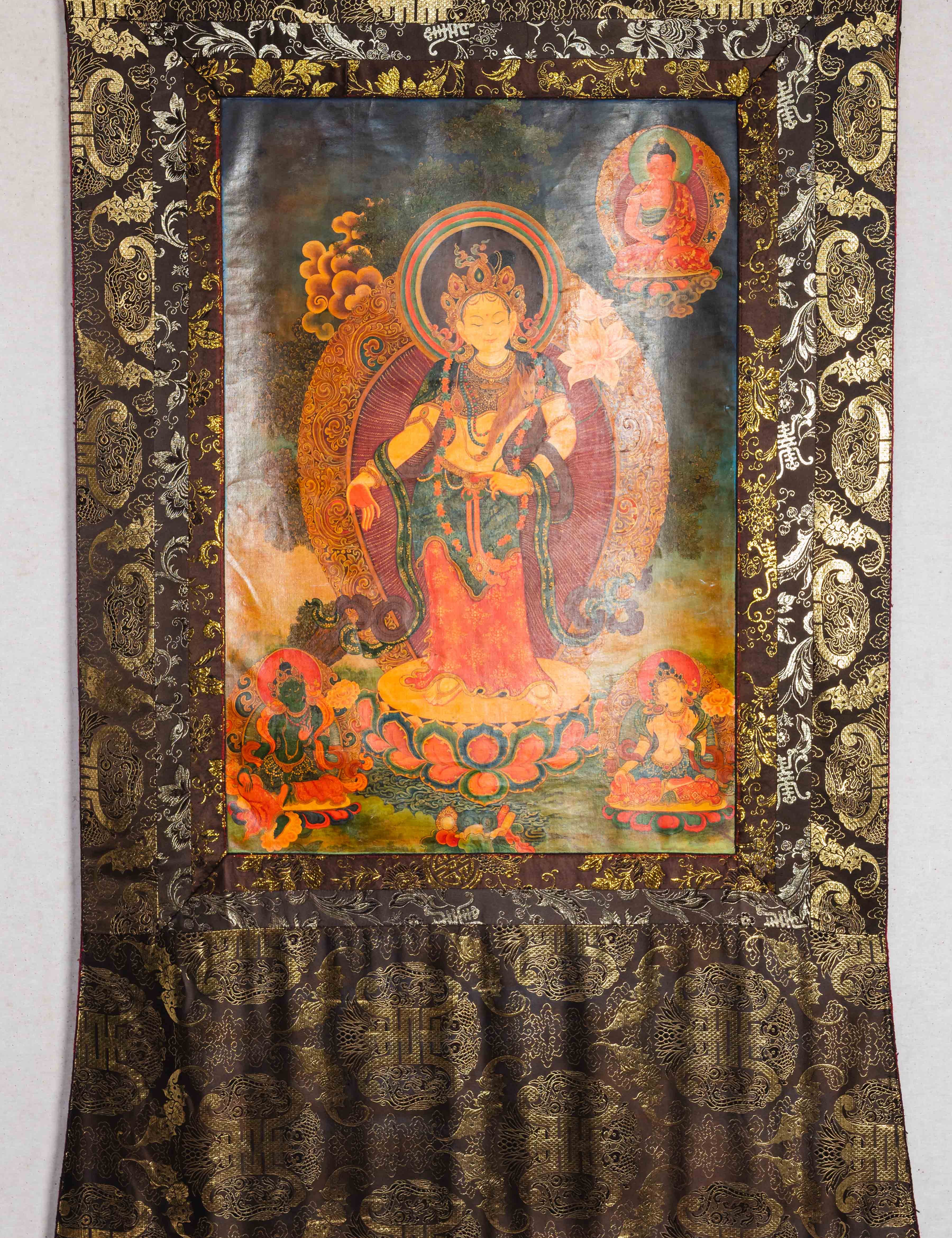 Antique Avalokiteshvara Thangka for meditation.