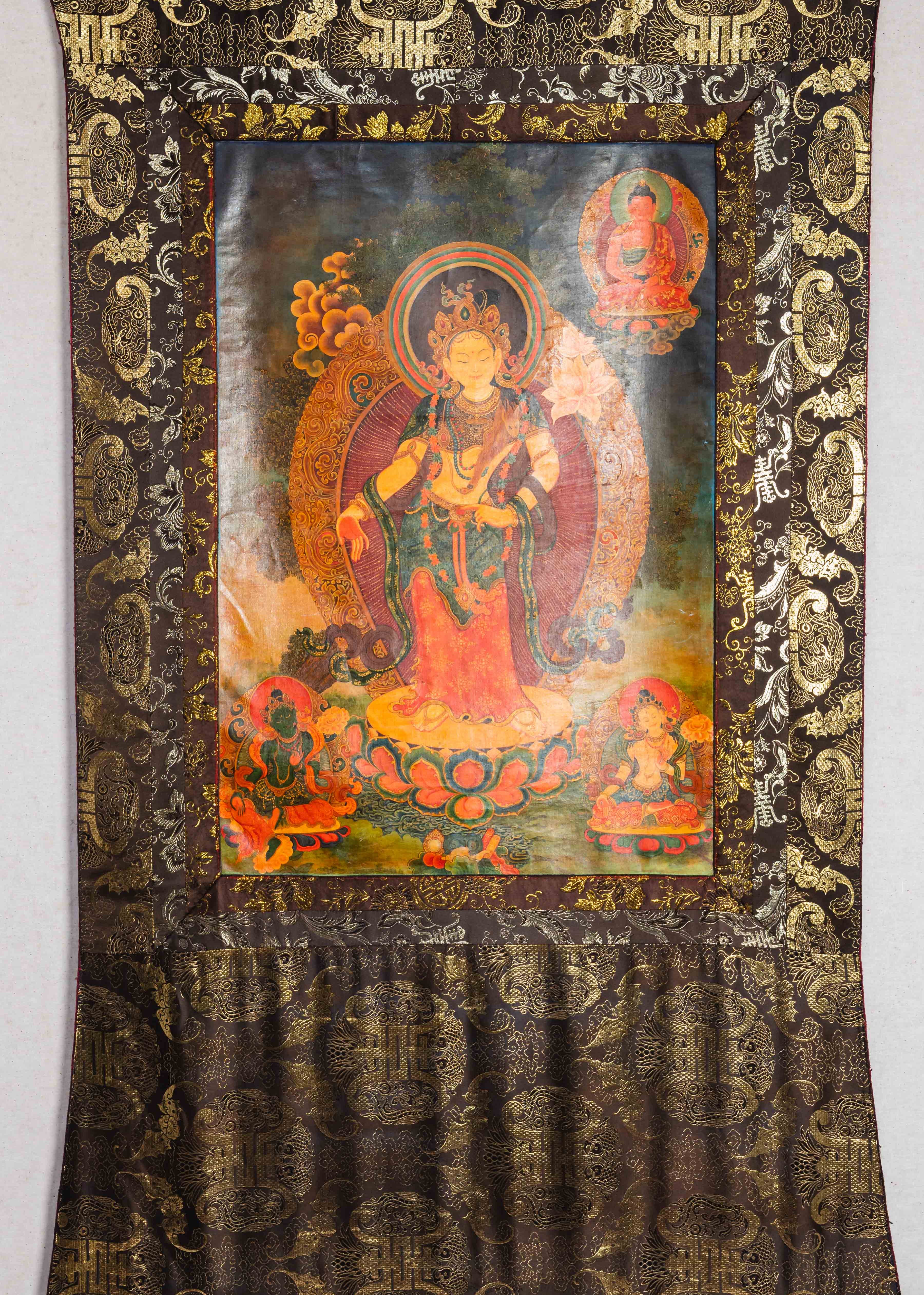 Antique Avalokiteshvara Thangka for meditation.