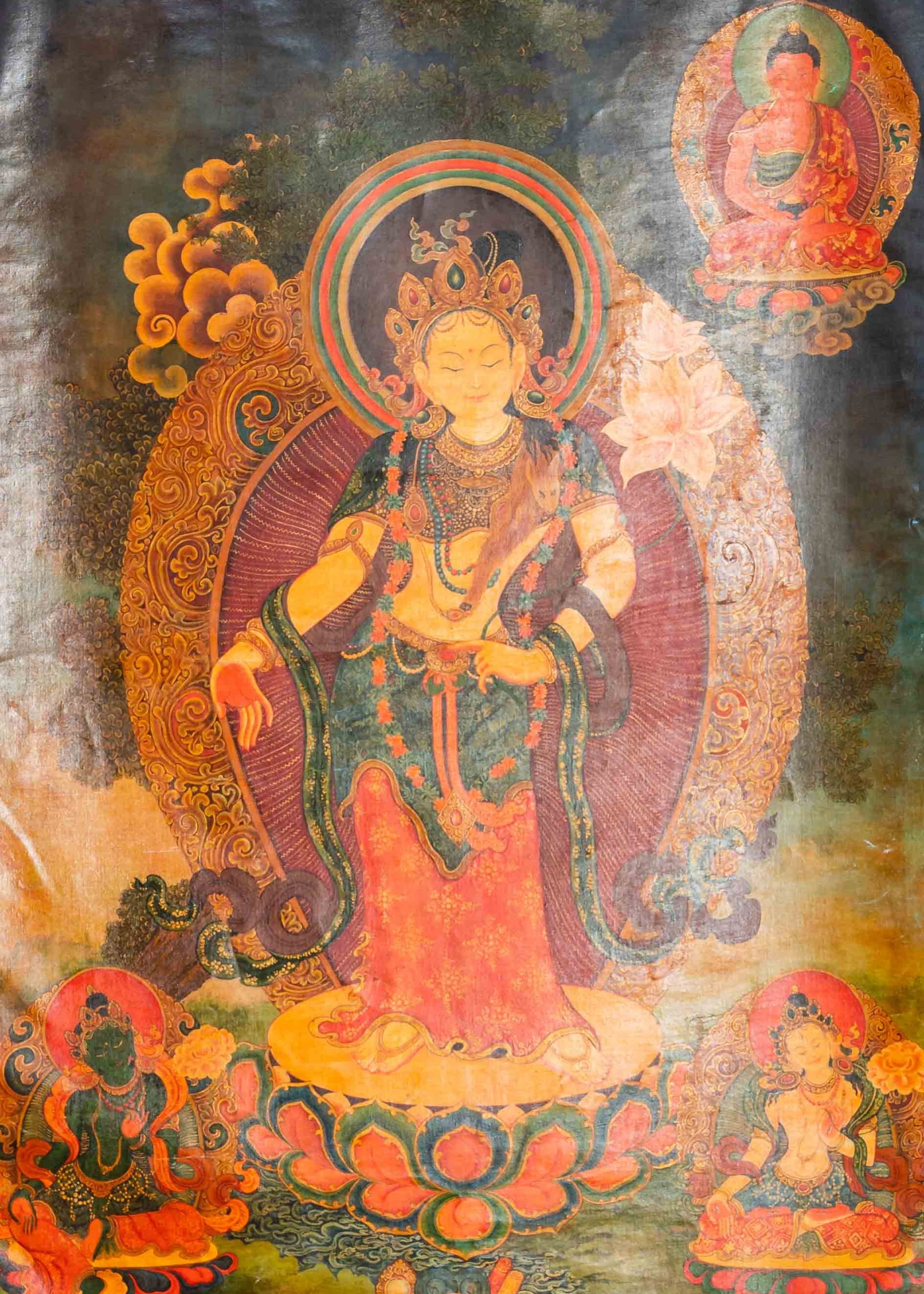 Antique Avalokiteshvara Thangka for meditation.