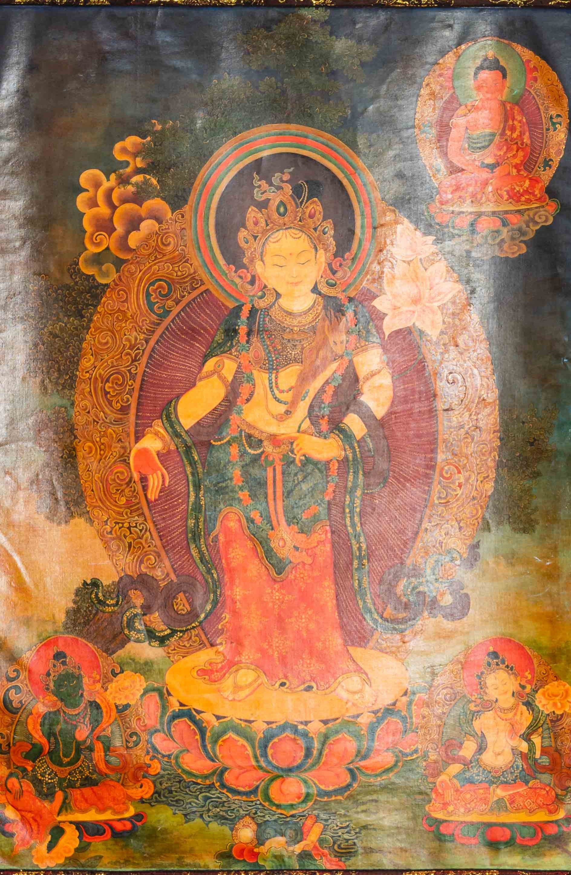 Antique Avalokiteshvara Thangka for meditation.