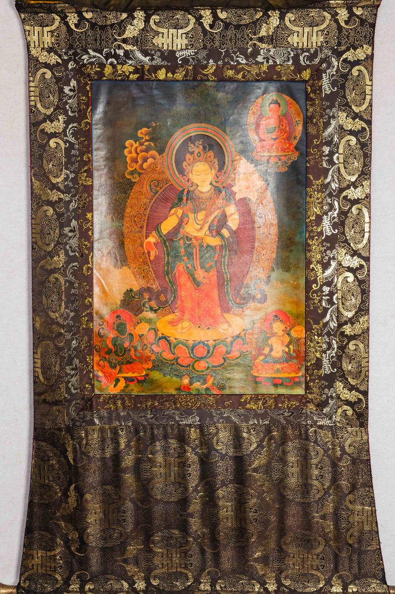 Antique Avalokiteshvara Thangka for meditation.
