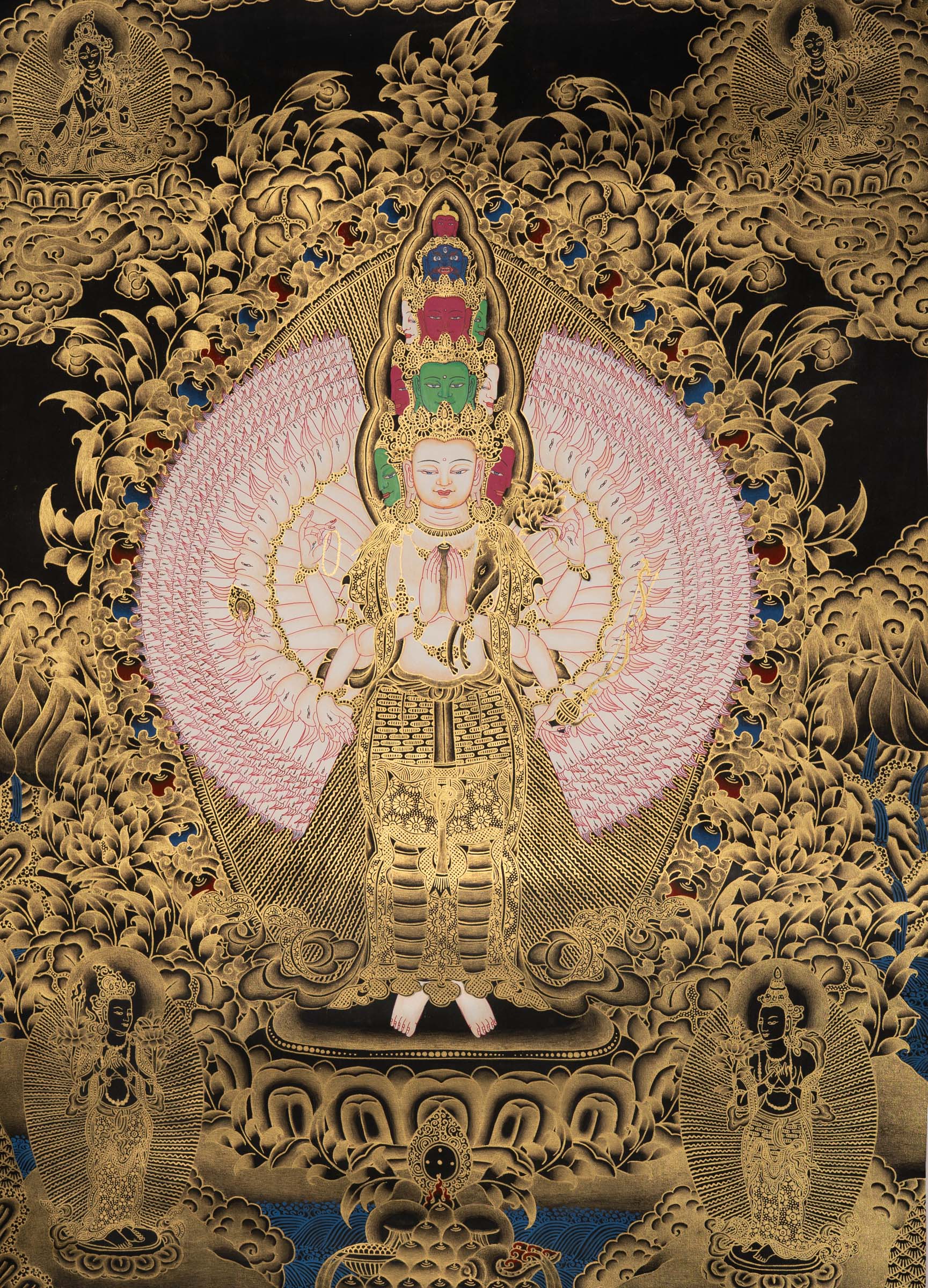 Avalokiteshvara Thangka- Handpainted Art