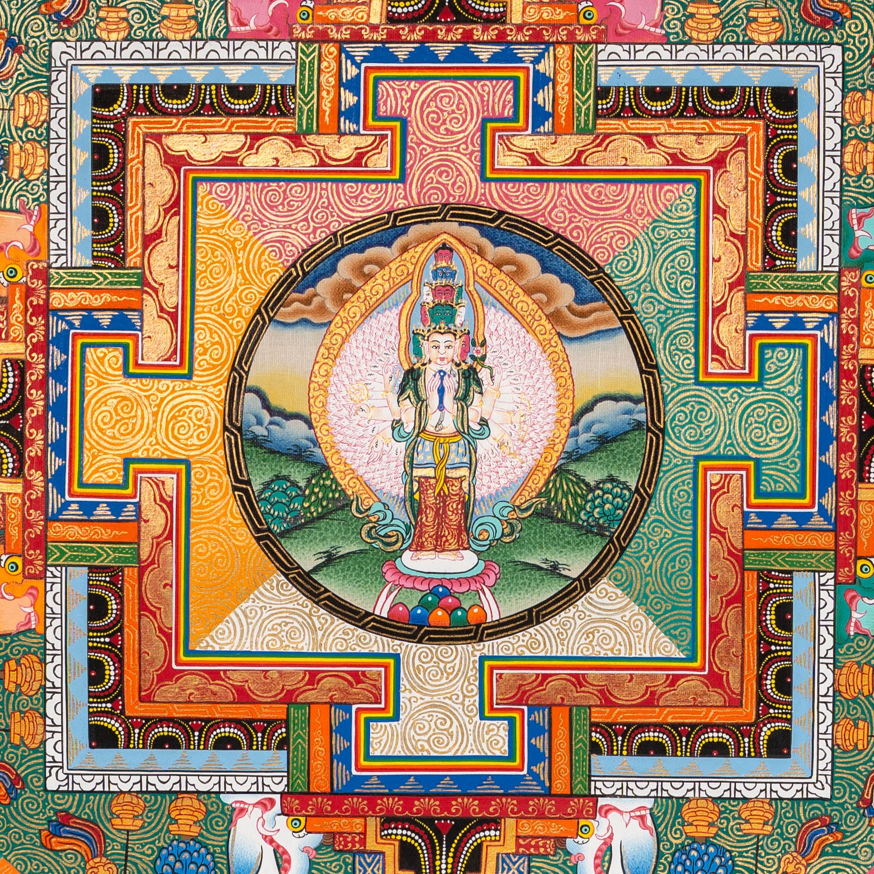 Avalokiteshvara Mandala Thangka with Lapis Stone Pigments