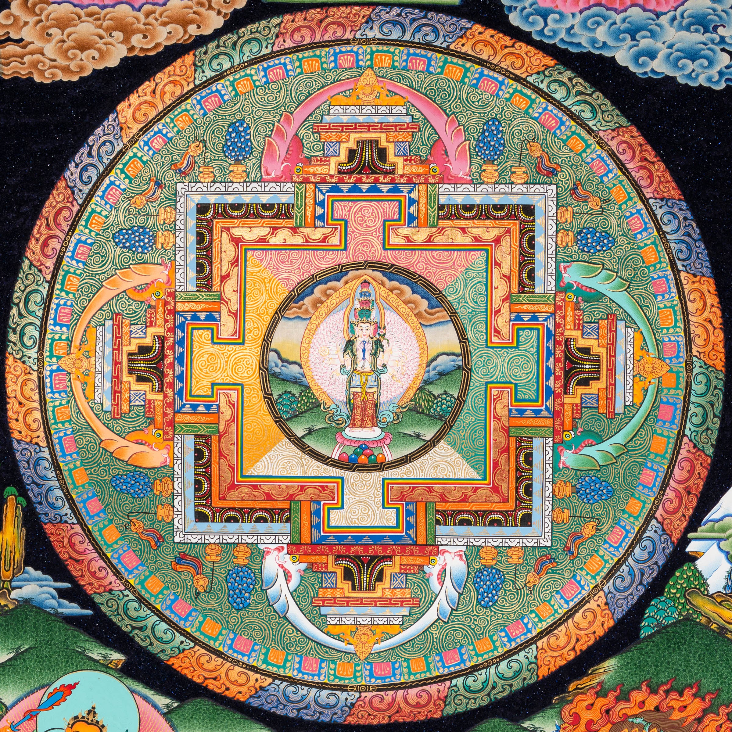 Avalokiteshvara Mandala Thangka with Lapis Stone Pigments
