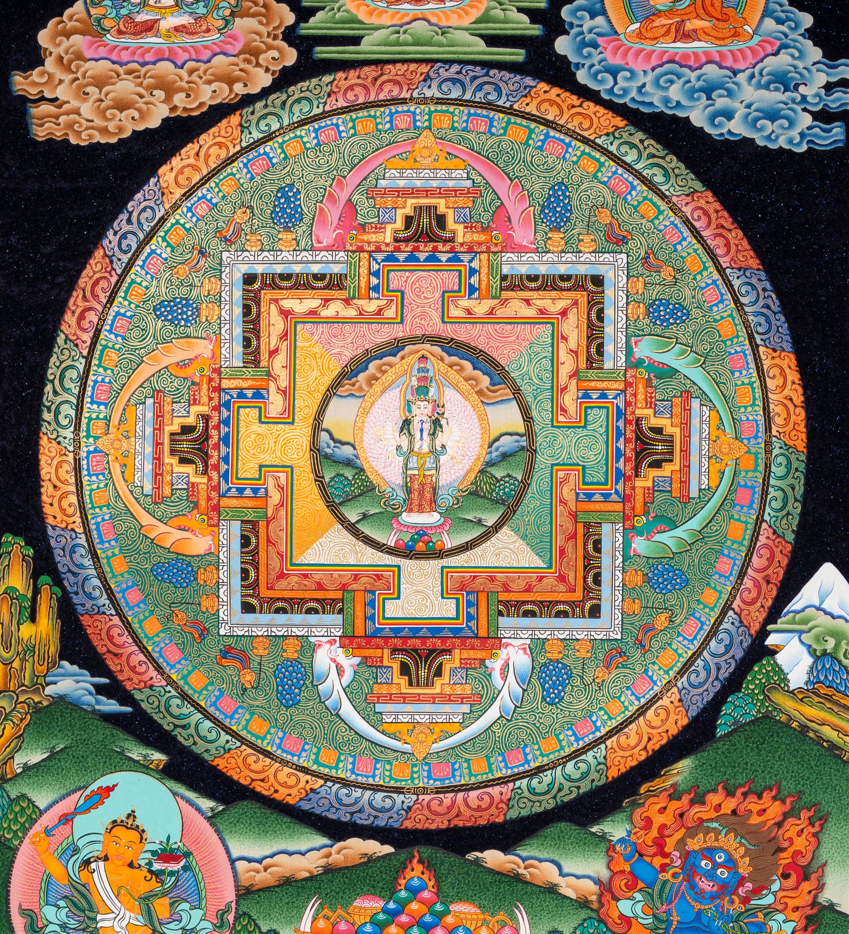 Avalokiteshvara Mandala Thangka with Lapis Stone Pigments