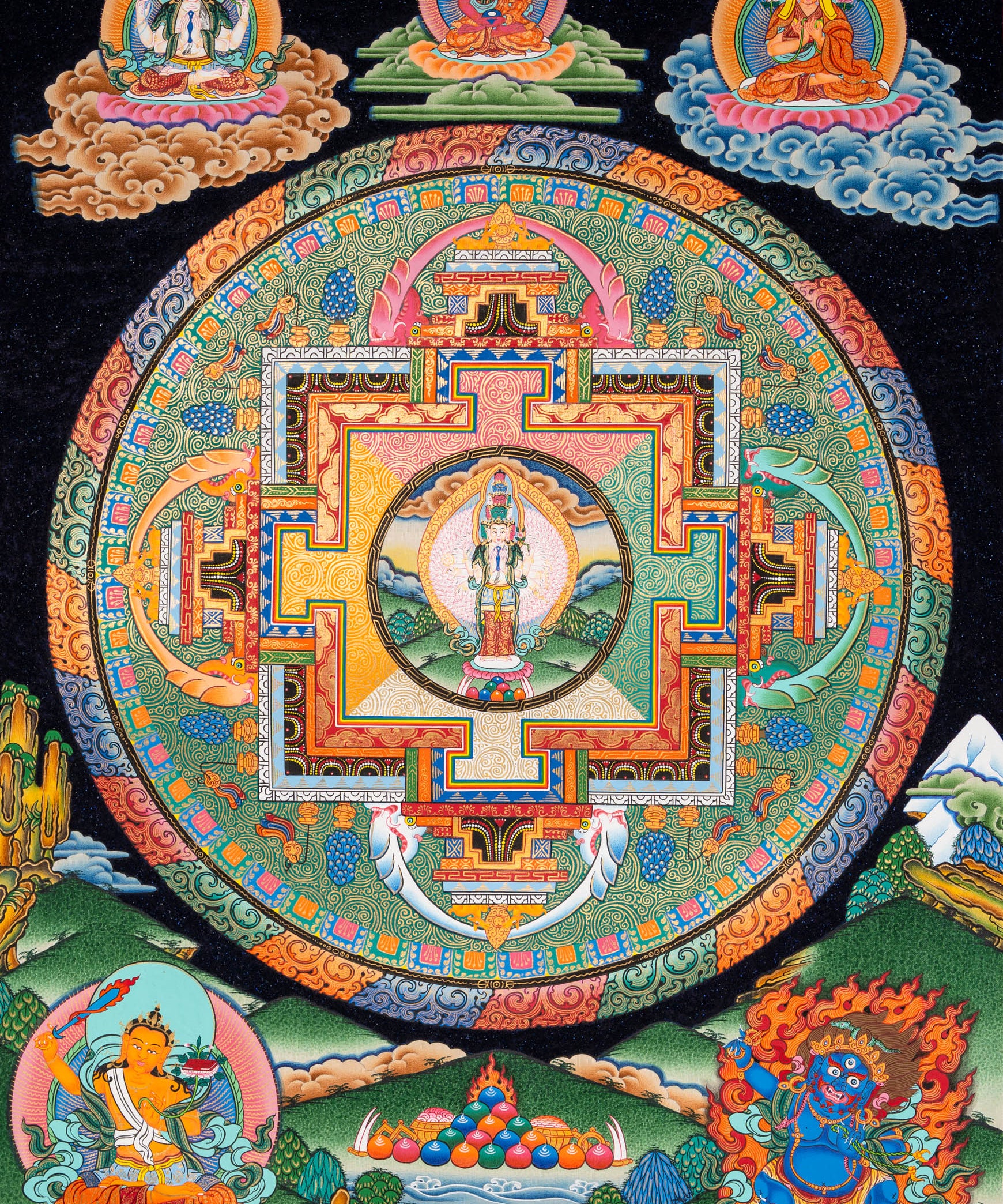 Avalokiteshvara Mandala Thangka with Lapis Stone Pigments