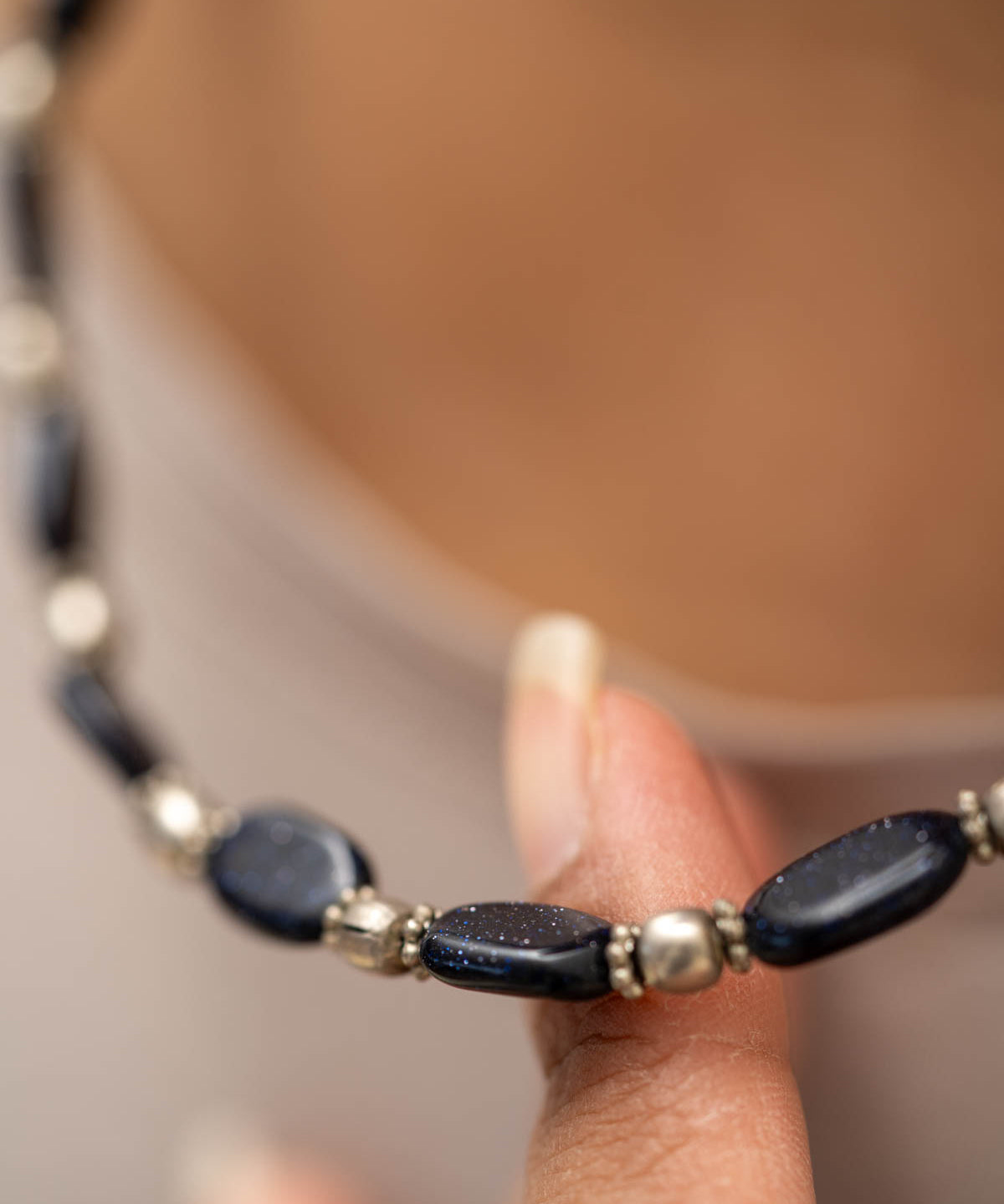 Blue Goldstone Beaded Necklace