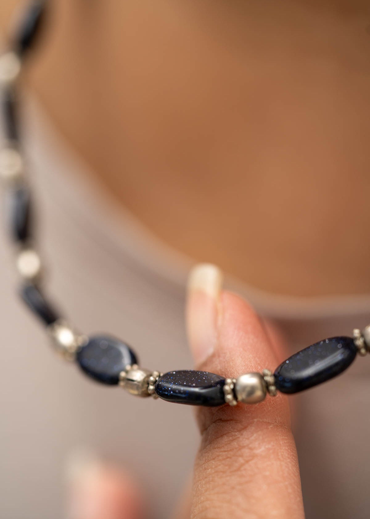 Blue Goldstone Beaded Necklace