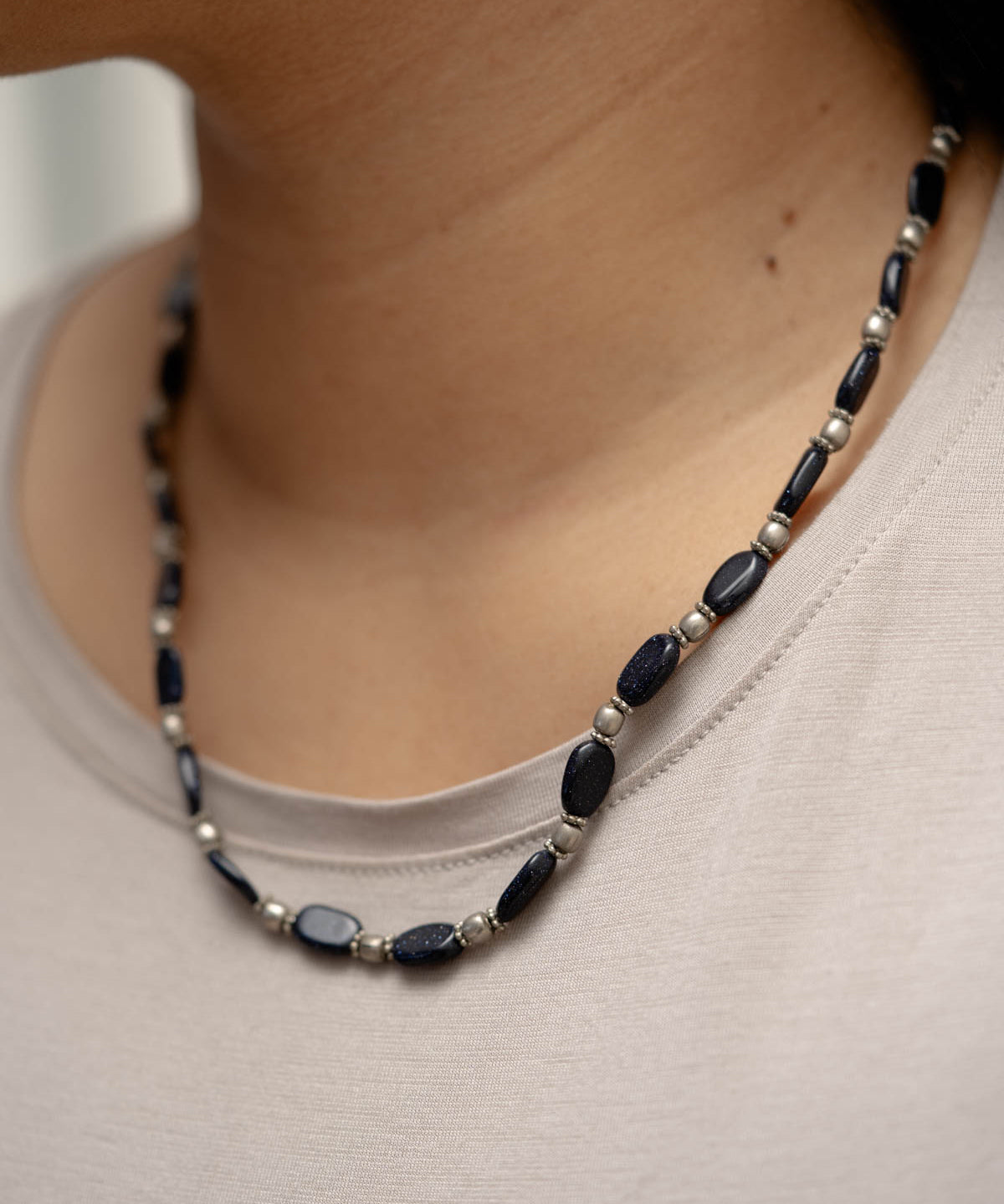 Blue Goldstone Beaded Necklace