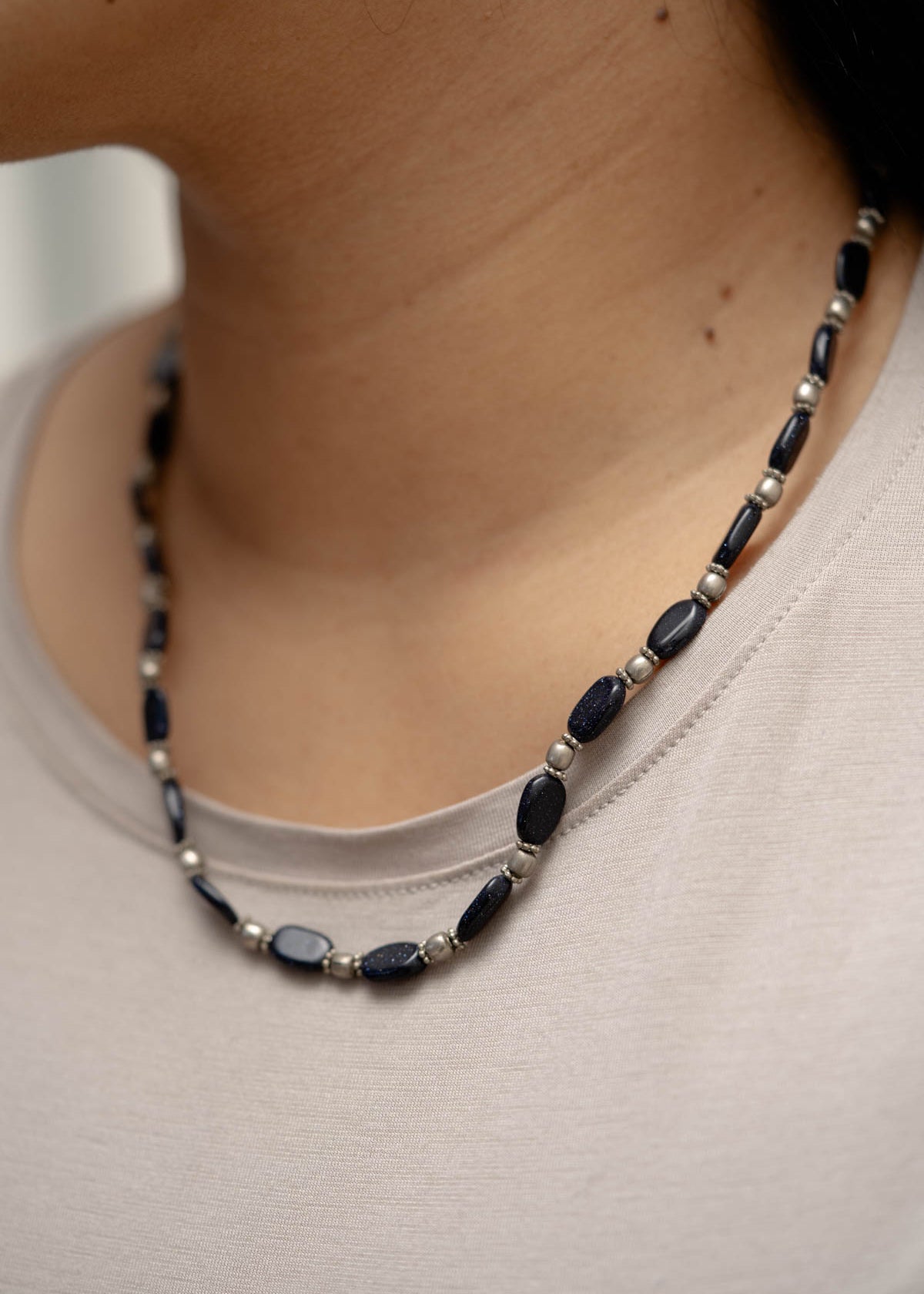 Blue Goldstone Beaded Necklace