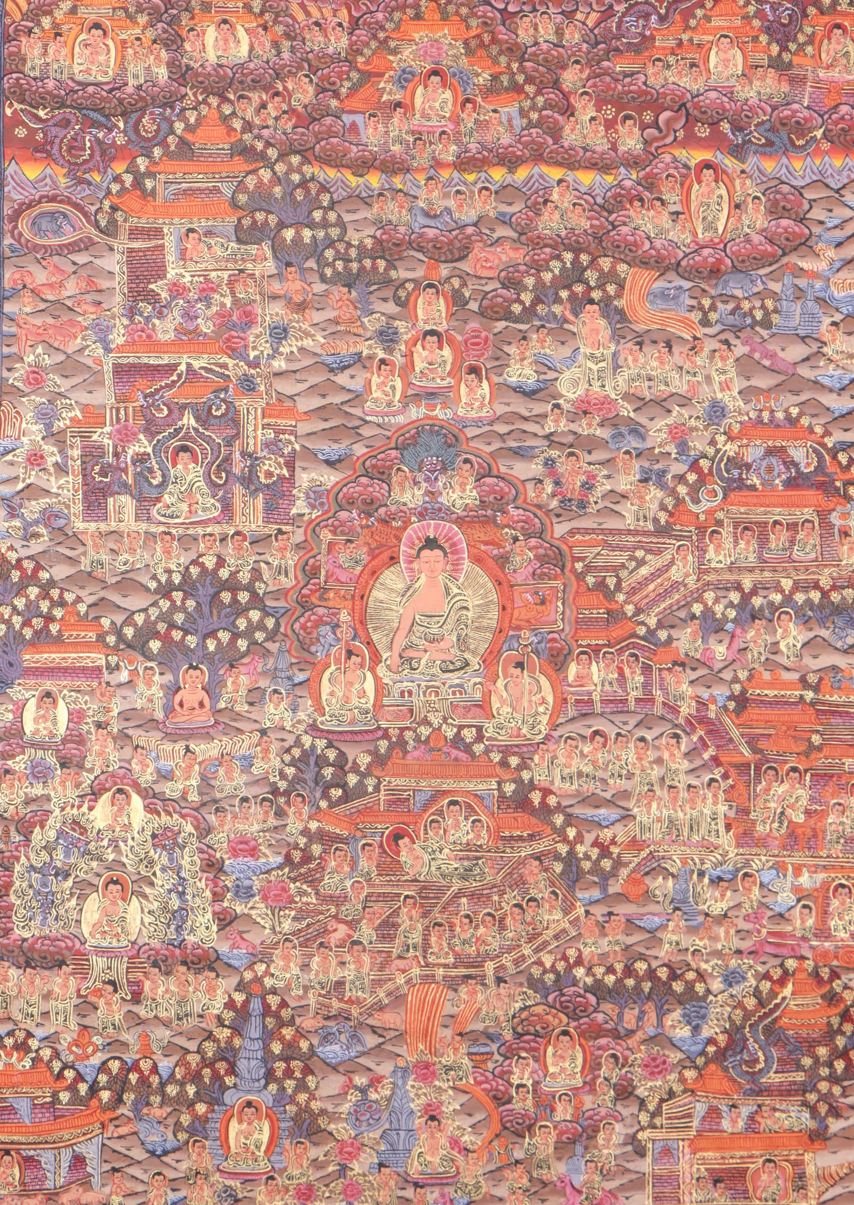 Buddha Life Thangka serves as an object of worship for reflection, inspiration, and devotion.