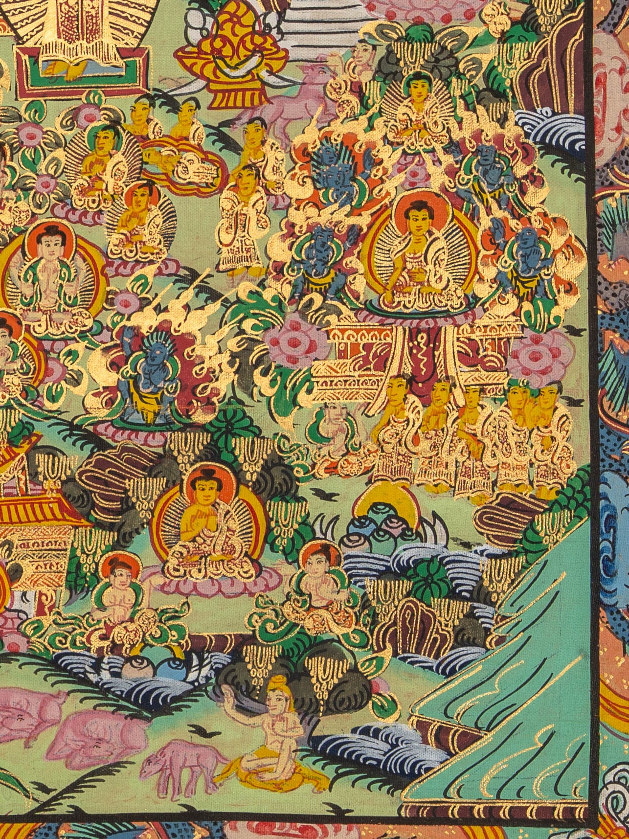Tibetan Buddha Life Thangka - Handpainted Art