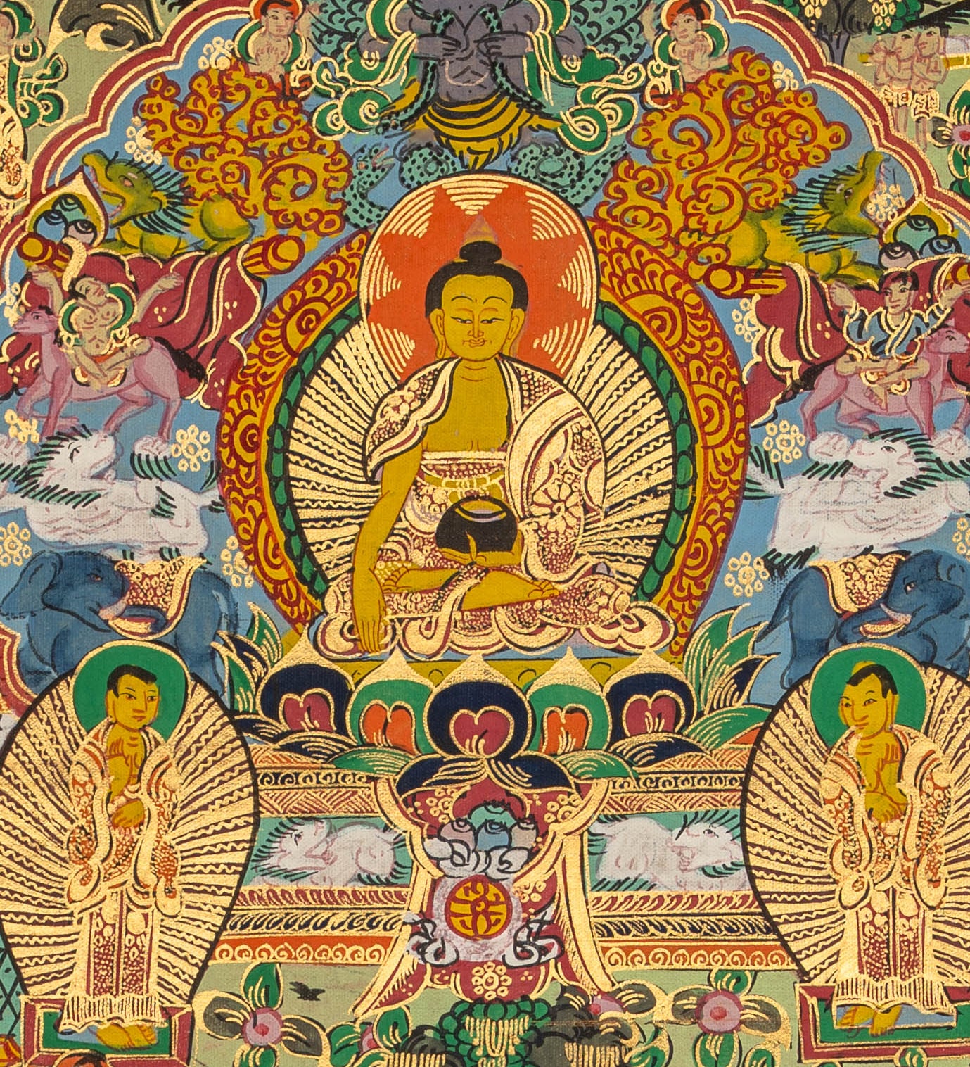 Tibetan Buddha Life Thangka - Handpainted Art