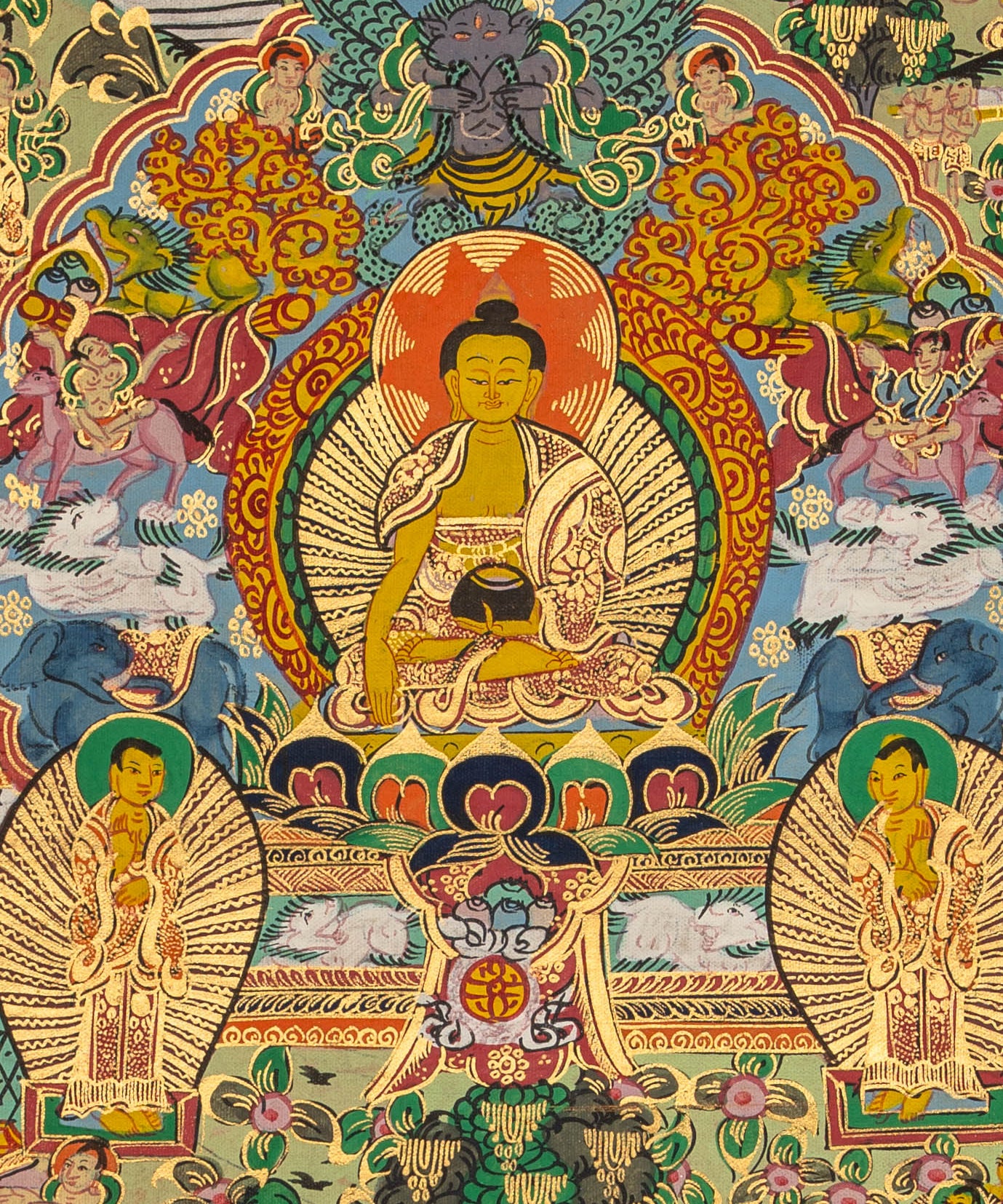 Tibetan Buddha Life Thangka - Handpainted Art