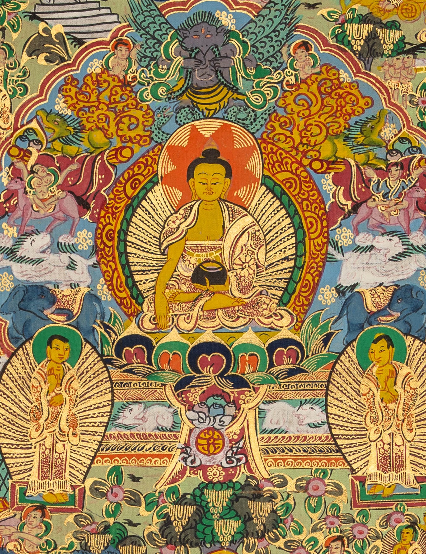 Tibetan Buddha Life Thangka - Handpainted Art