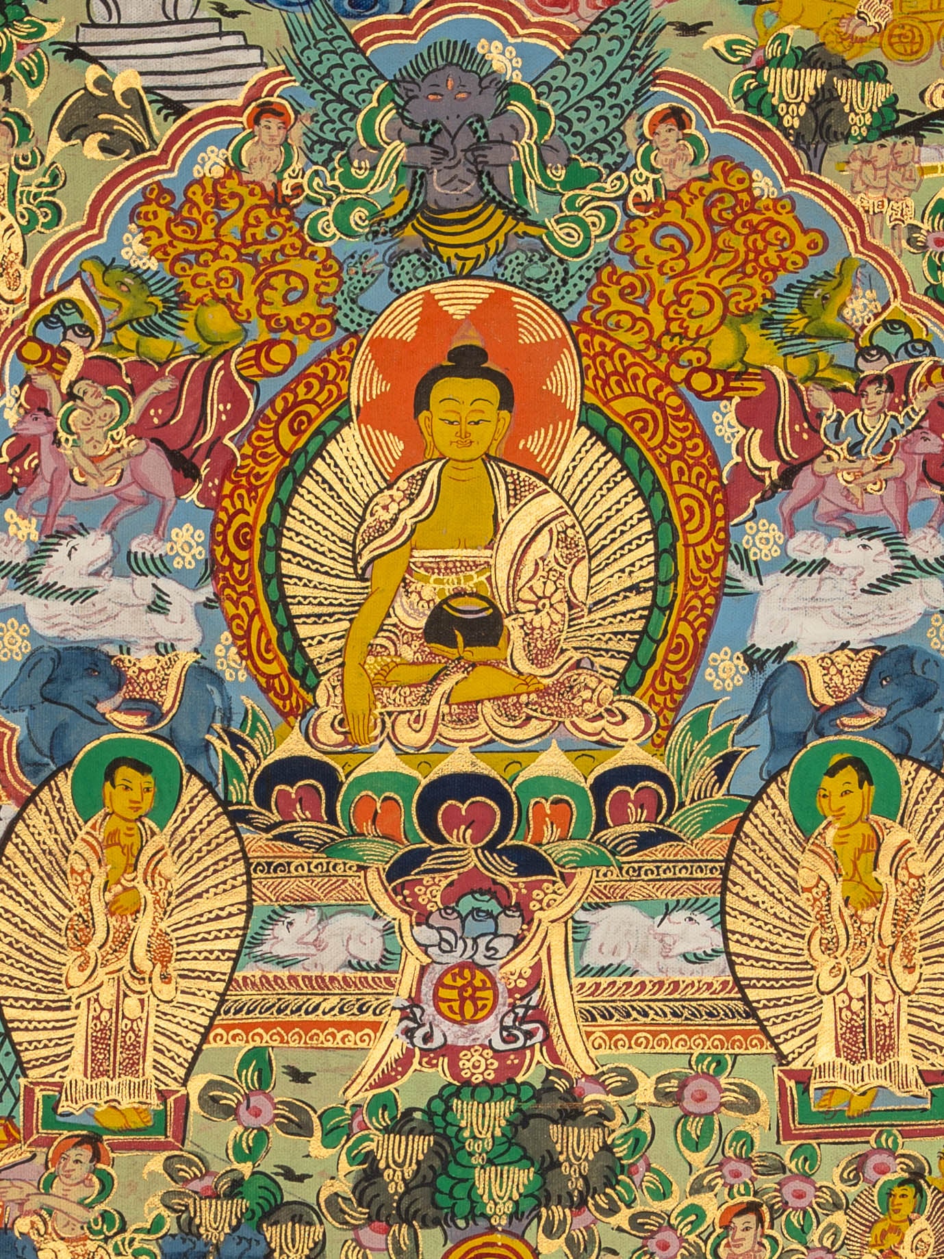 Tibetan Buddha Life Thangka - Handpainted Art