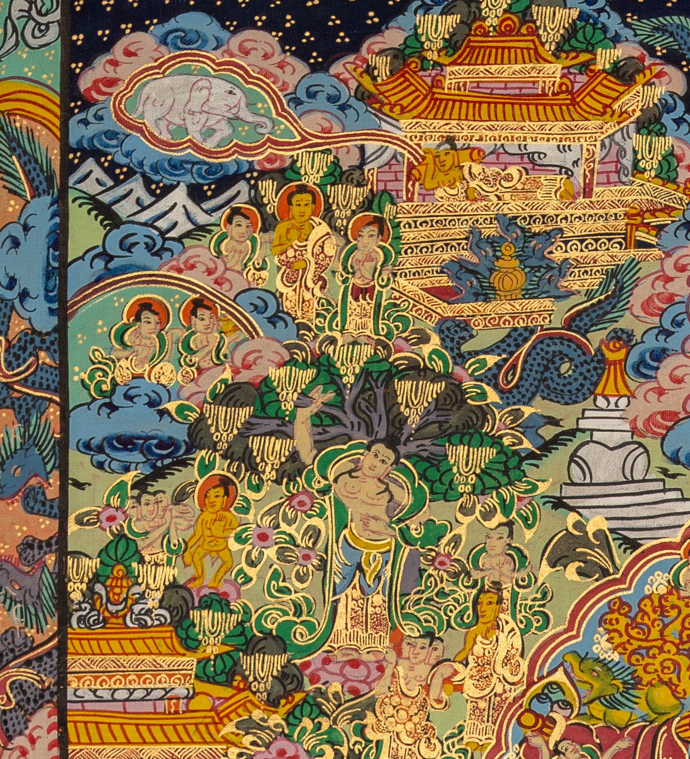 Tibetan Buddha Life Thangka - Handpainted Art