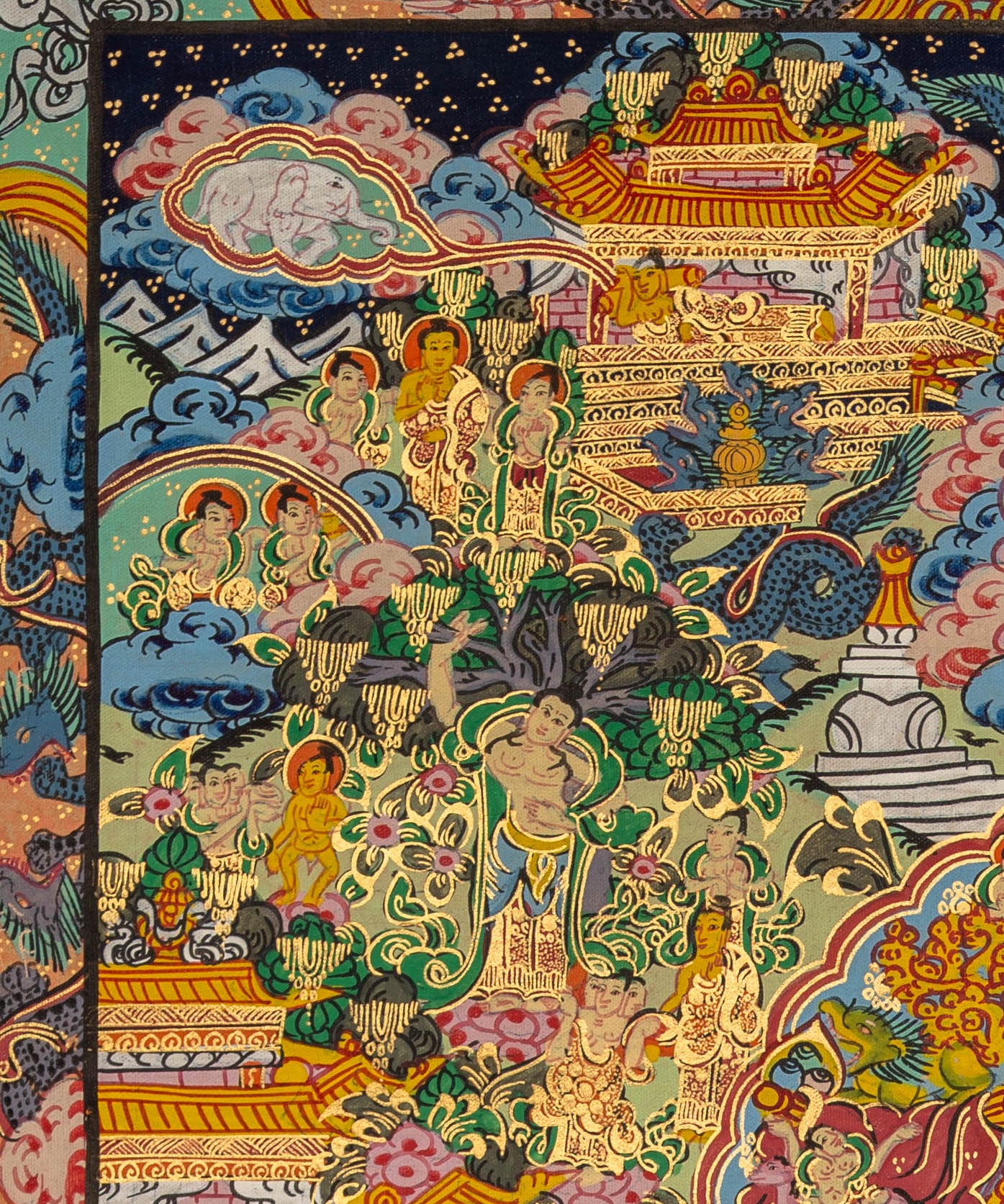 Tibetan Buddha Life Thangka - Handpainted Art