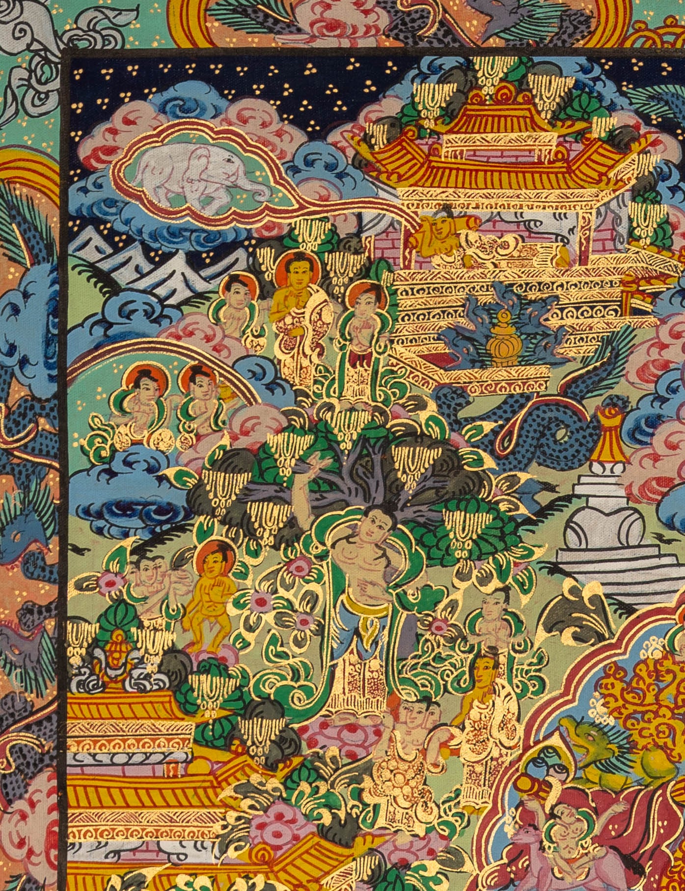 Tibetan Buddha Life Thangka - Handpainted Art