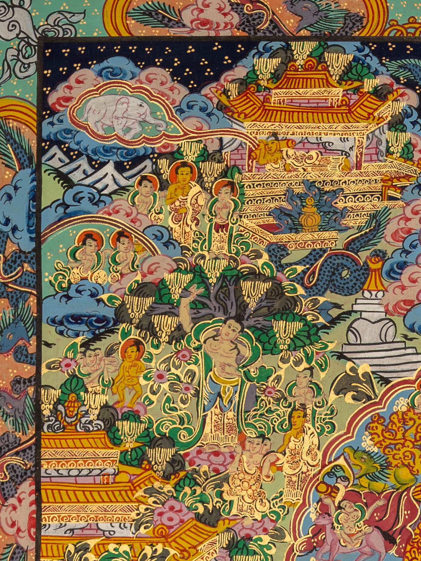 Tibetan Buddha Life Thangka - Handpainted Art
