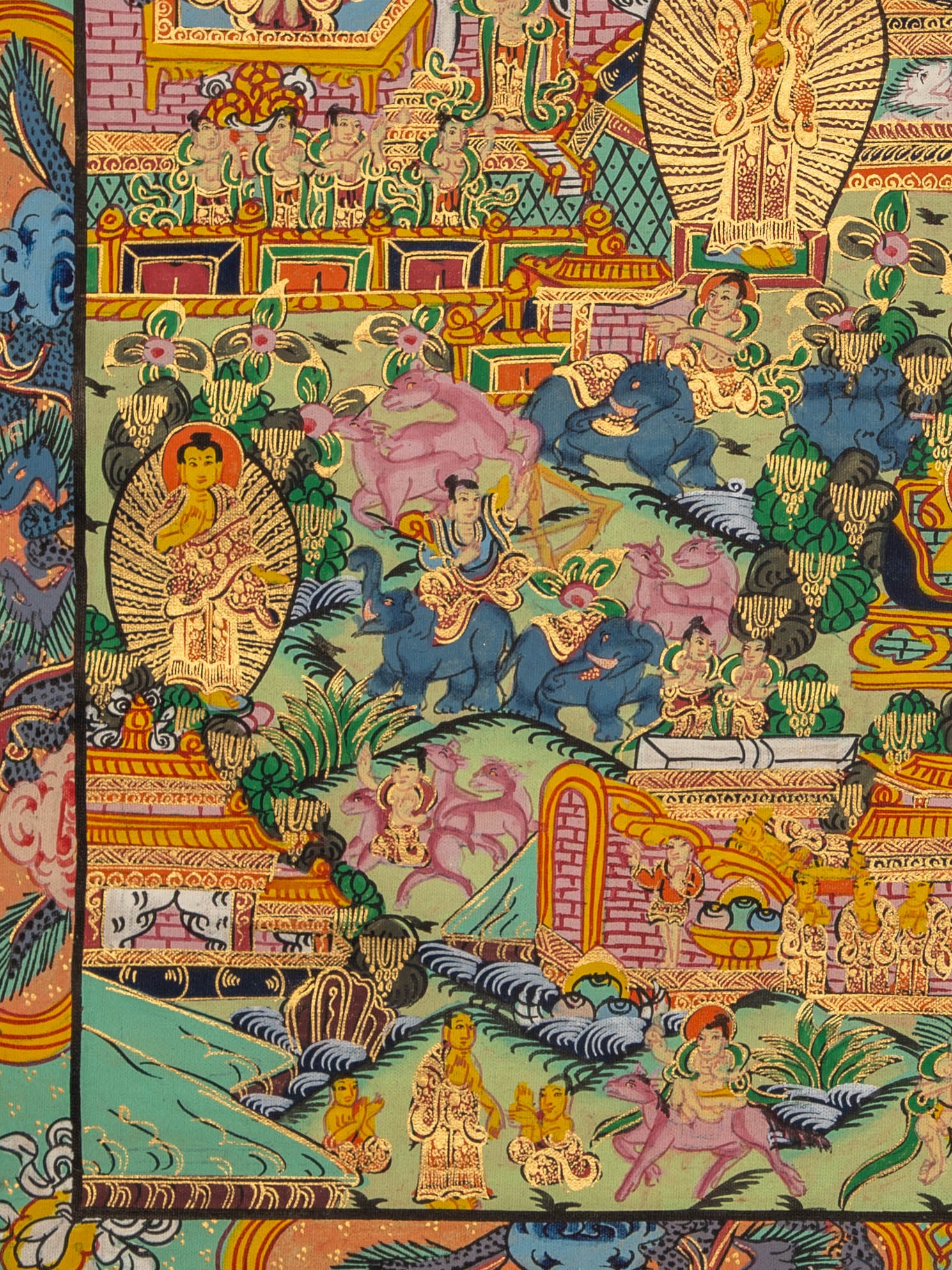 Tibetan Buddha Life Thangka - Handpainted Art