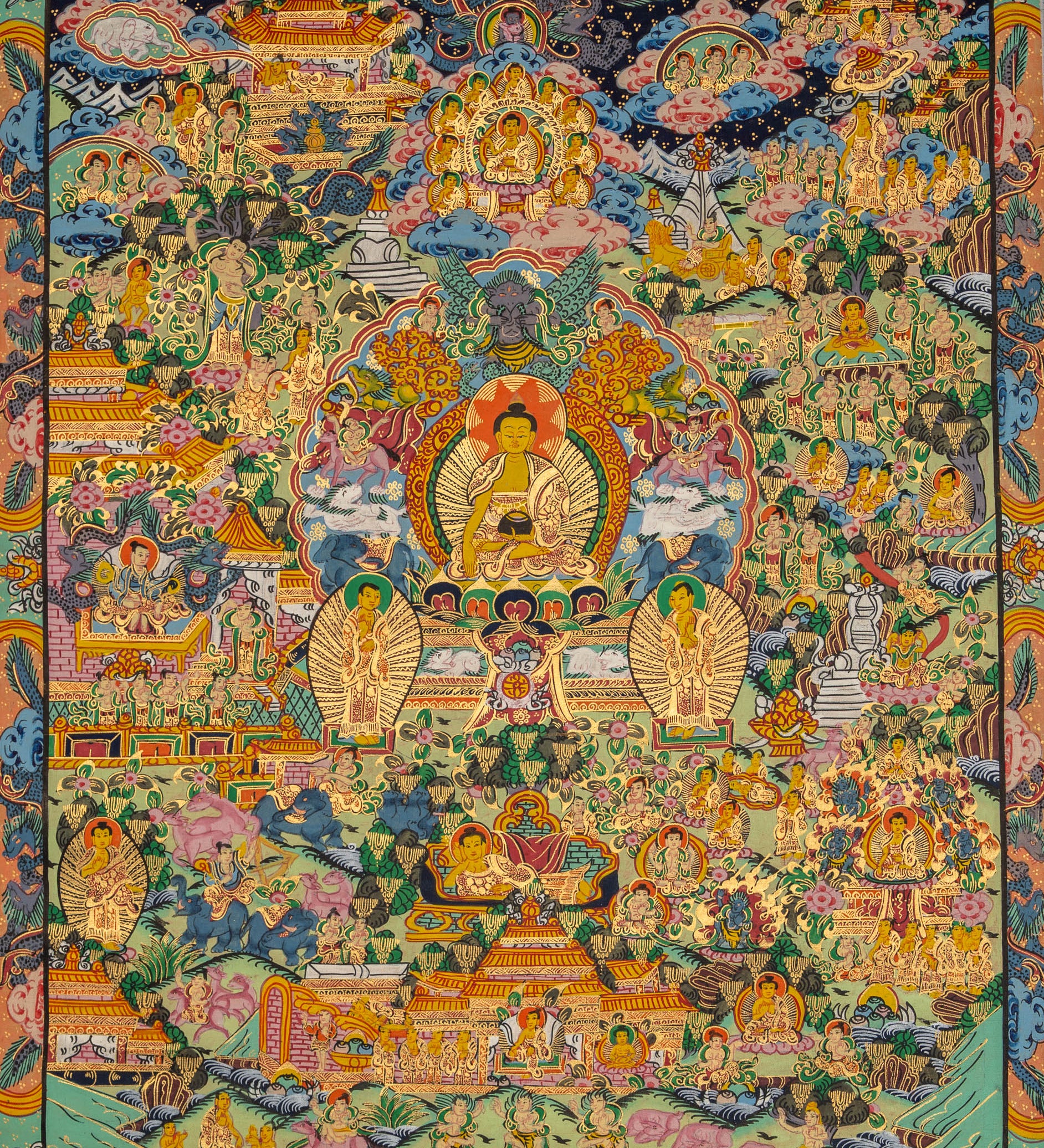 Tibetan Buddha Life Thangka - Handpainted Art