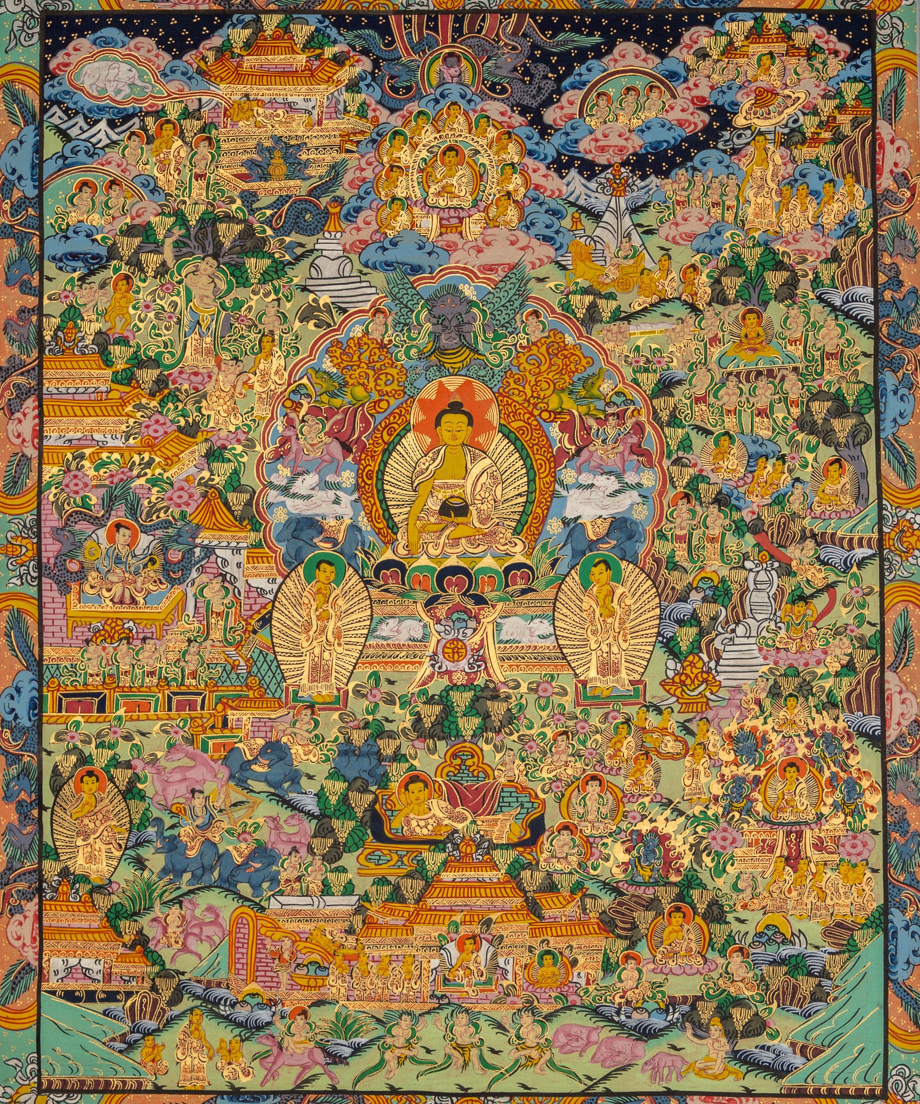 Tibetan Buddha Life Thangka - Handpainted Art