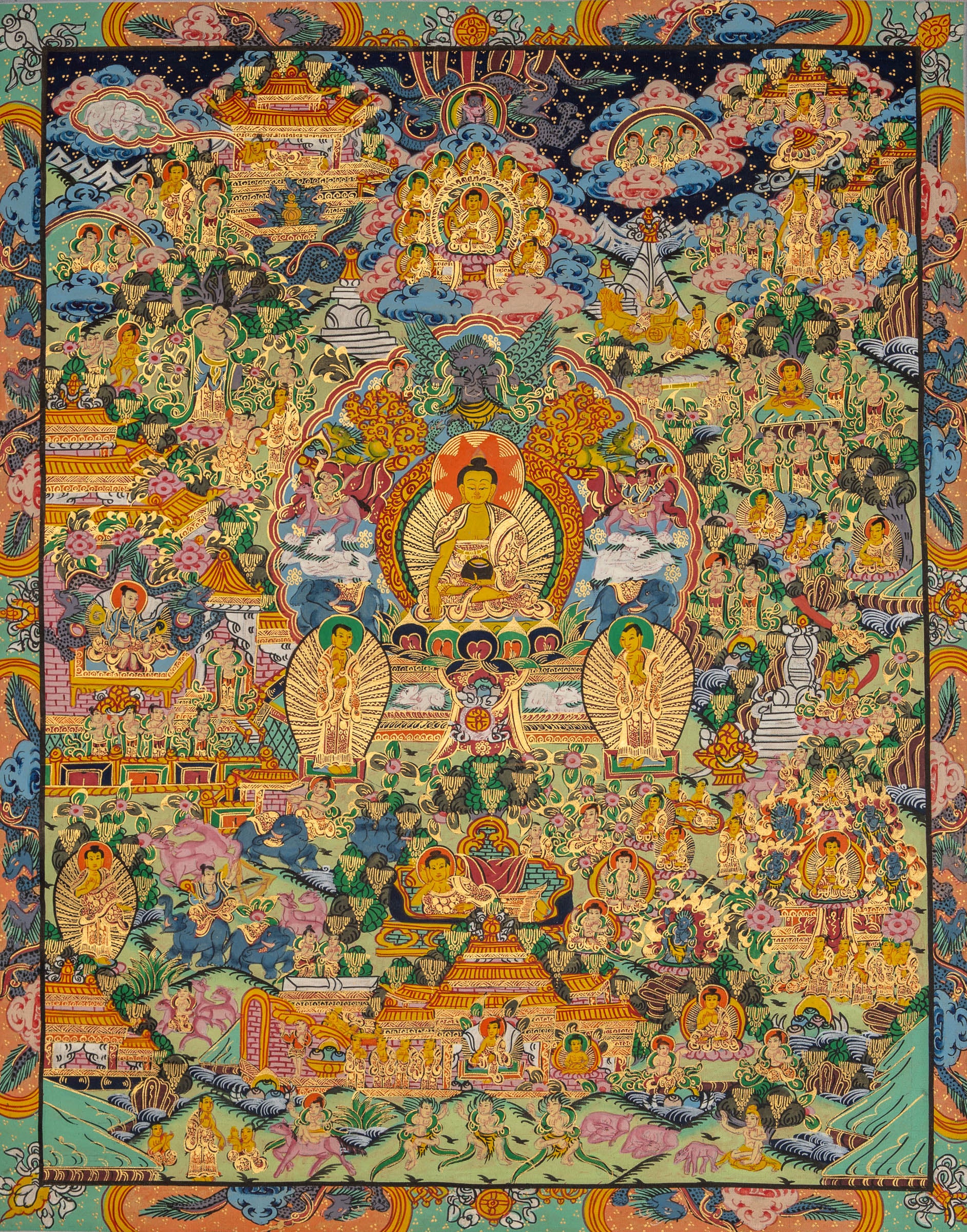 Tibetan Buddha Life Thangka - Handpainted Art